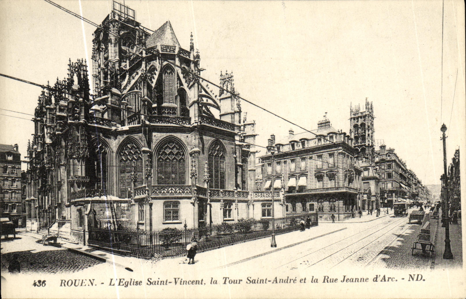 VINTAGE POSTCARD Rouen L Church Holy Vincent the Tower Holy Andre and the Street Jeanne D Arc