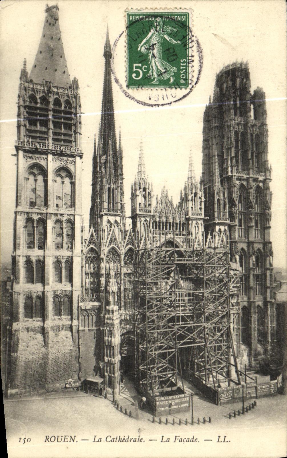 VINTAGE POSTCARD Rouen the Cathedral the Frontage scaffolding