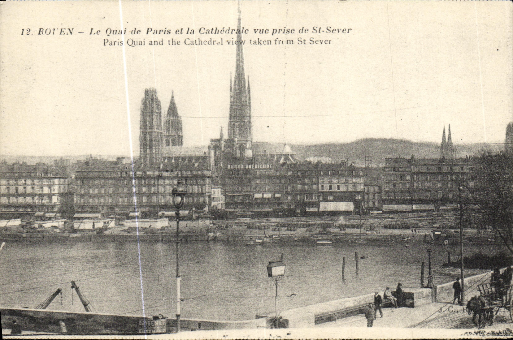 VINTAGE POSTCARD Rouen the Quay of Paris and the Cathedral seen from of St Sever