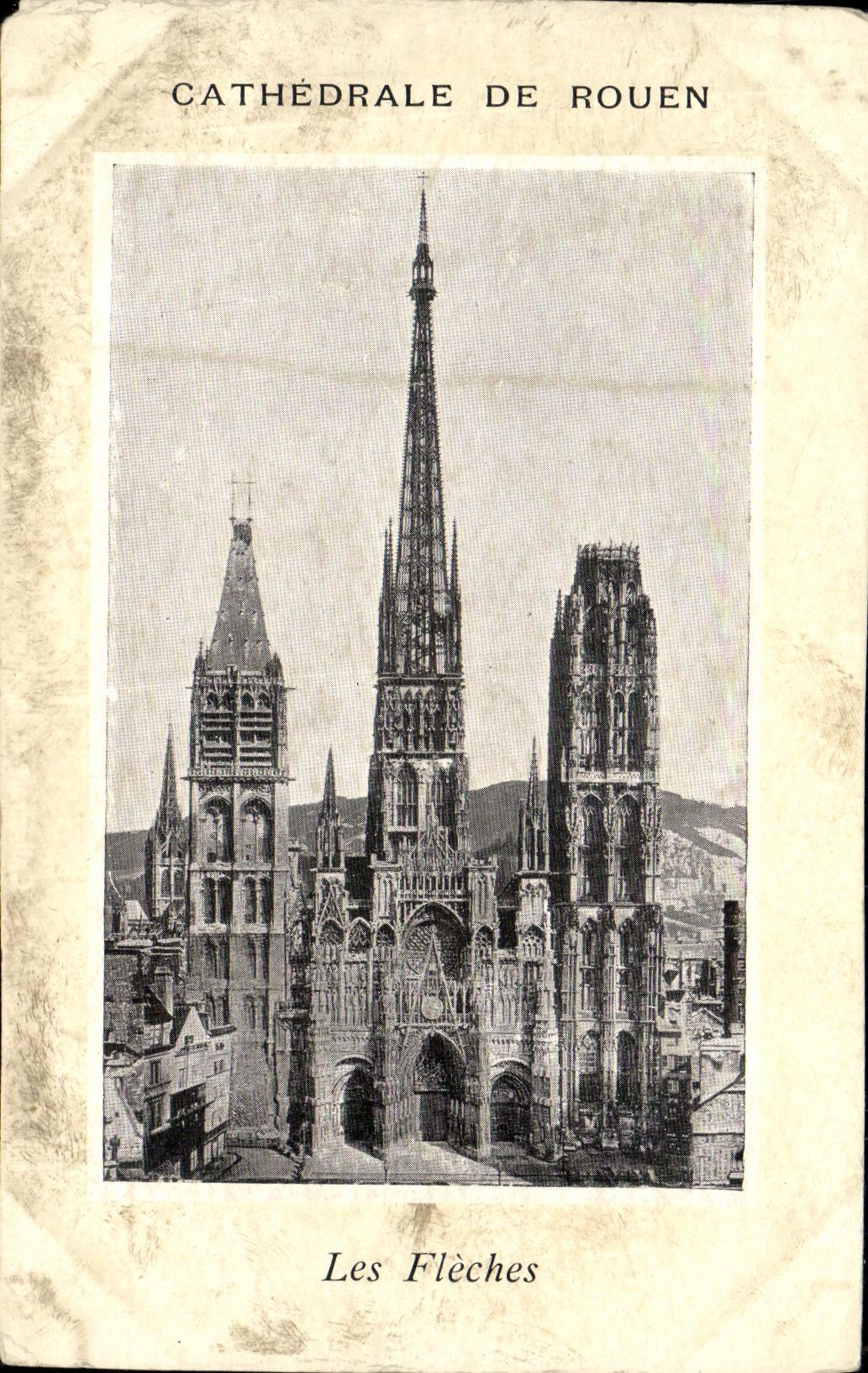 VINTAGE POSTCARD Rouen Cathedral arrows