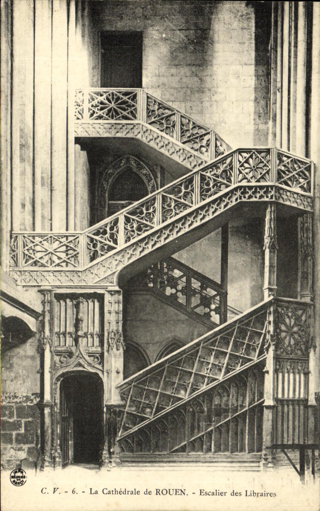 VINTAGE POSTCARD Rouen the Cathedral Staircase of Libraies