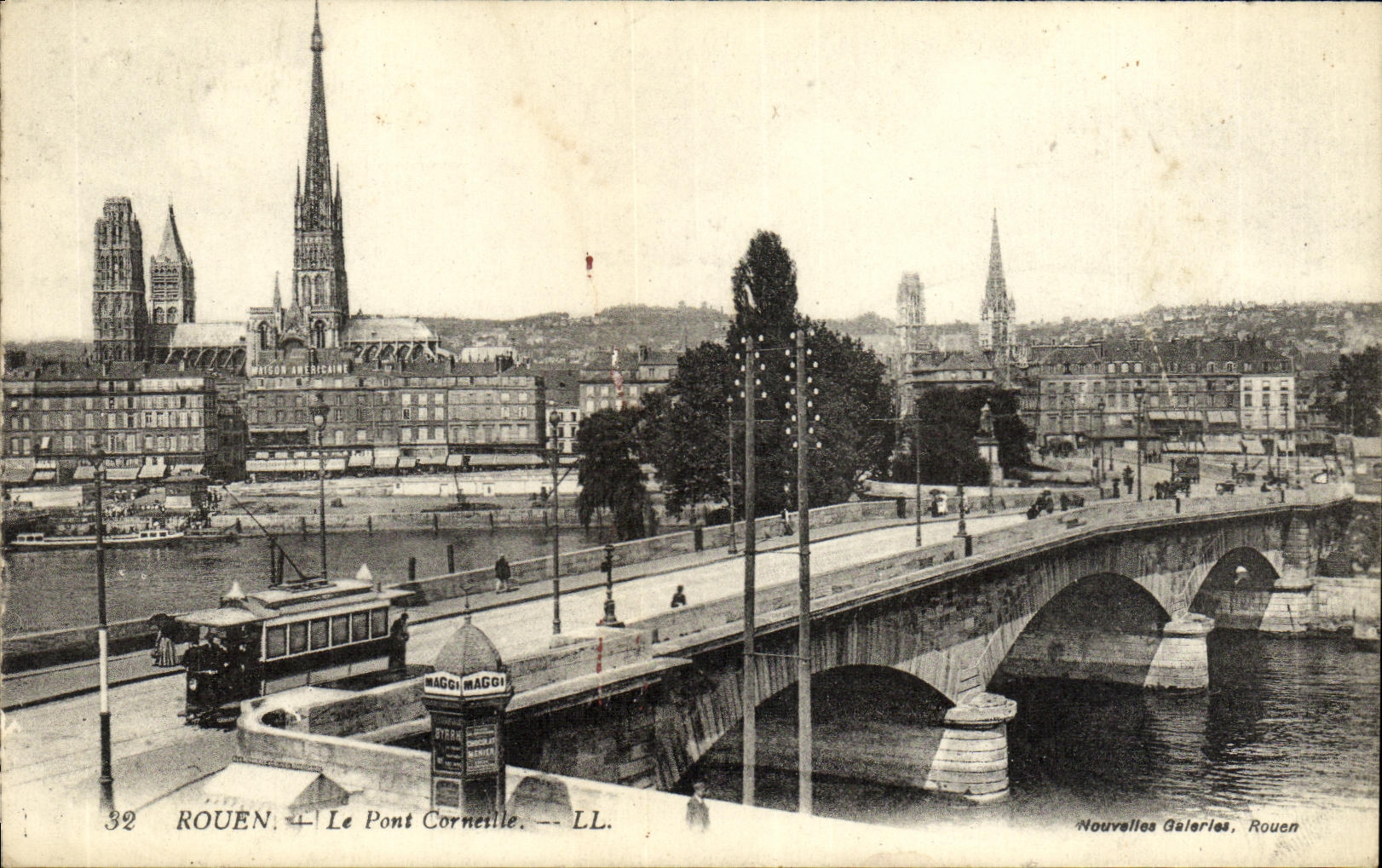 VINTAGE POSTCARD Rouen the Bridge Crow Tram