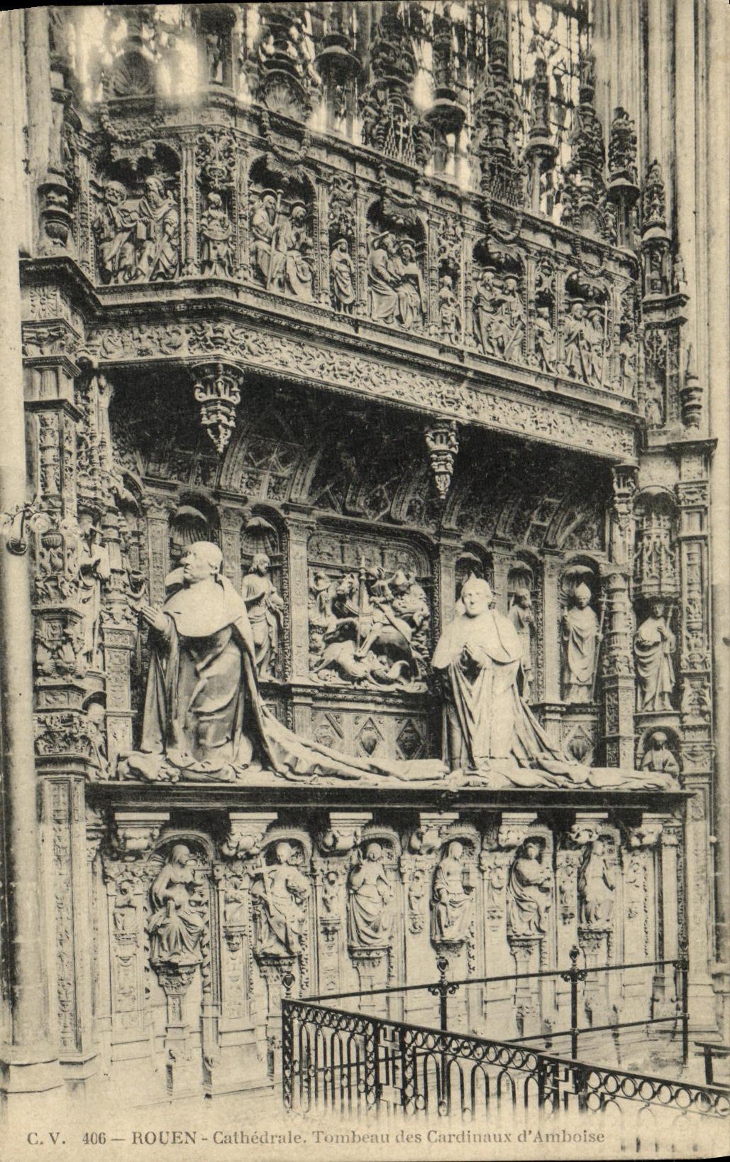 VINTAGE POSTCARD Rouen cathedral Tomb of the cardinals D Amboise