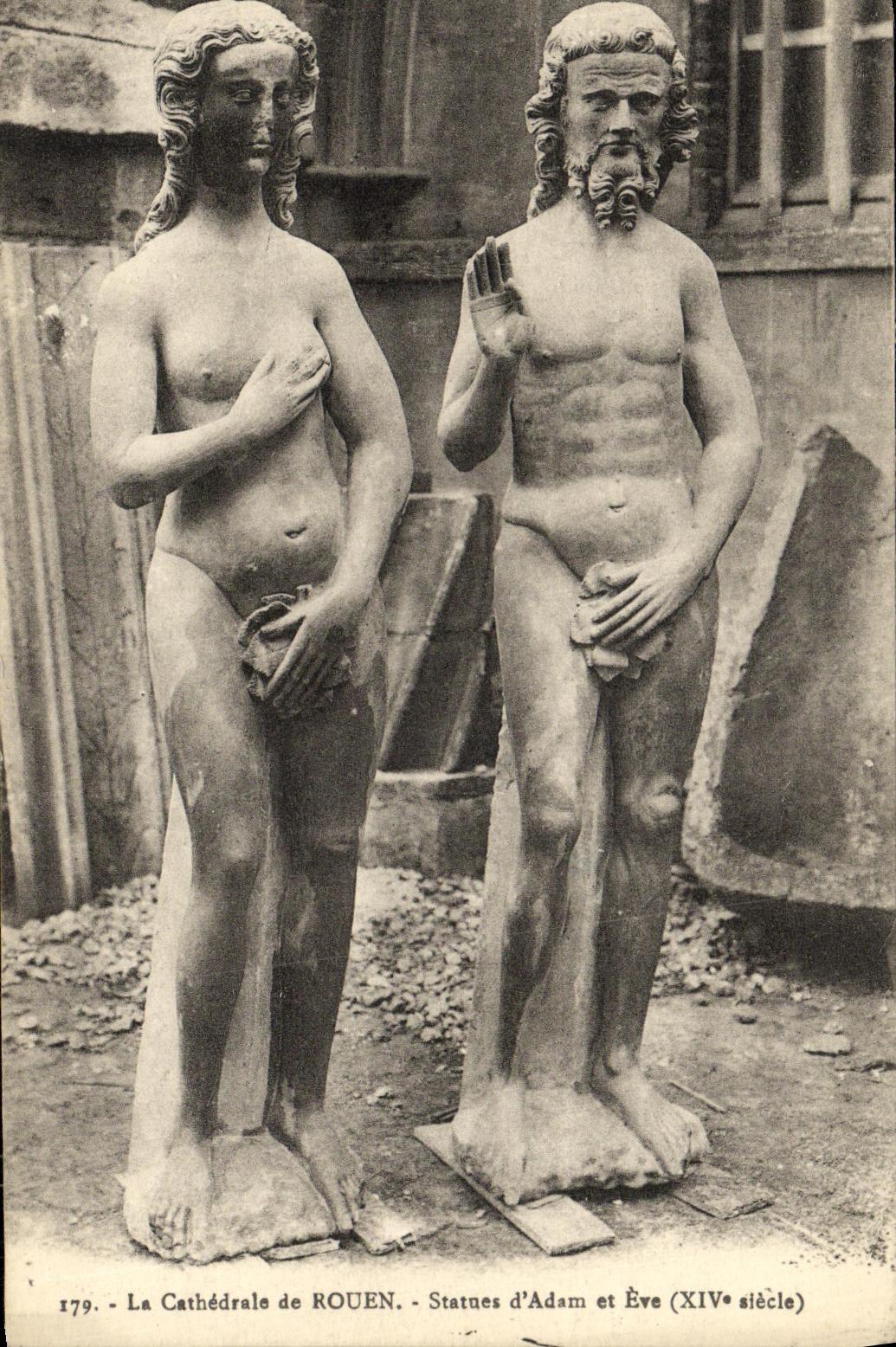 VINTAGE POSTCARD Rouen the Cathedral of Statues D Adam and Eve