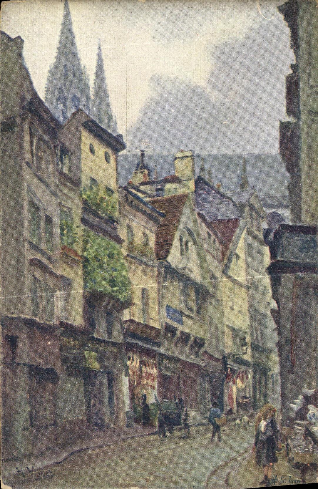 VINTAGE POSTCARD Rouen Street of butcheries Sasint ouen
