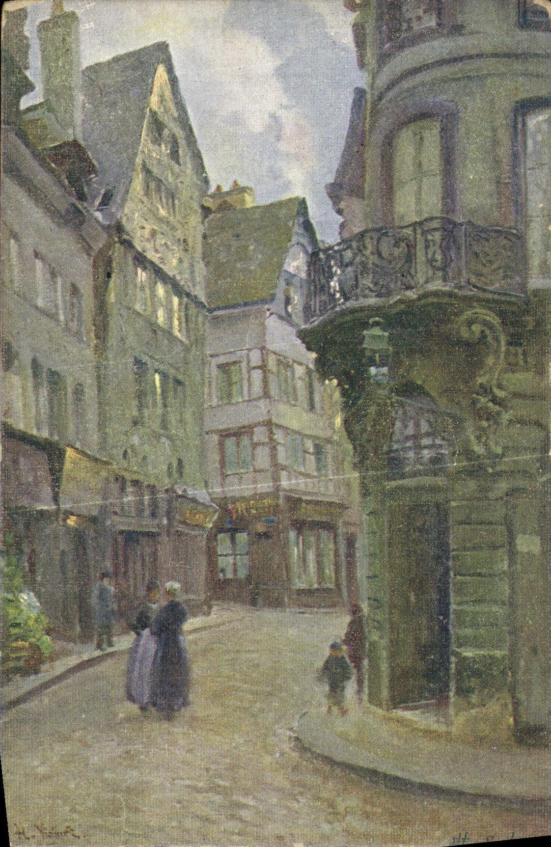 VINTAGE POSTCARD Rouen Street of the Viscount chart toilee