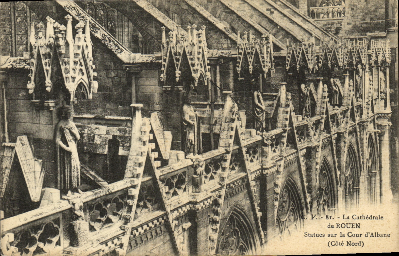 VINTAGE POSTCARD Rouen the Cathedral Statues On the Court D Albane