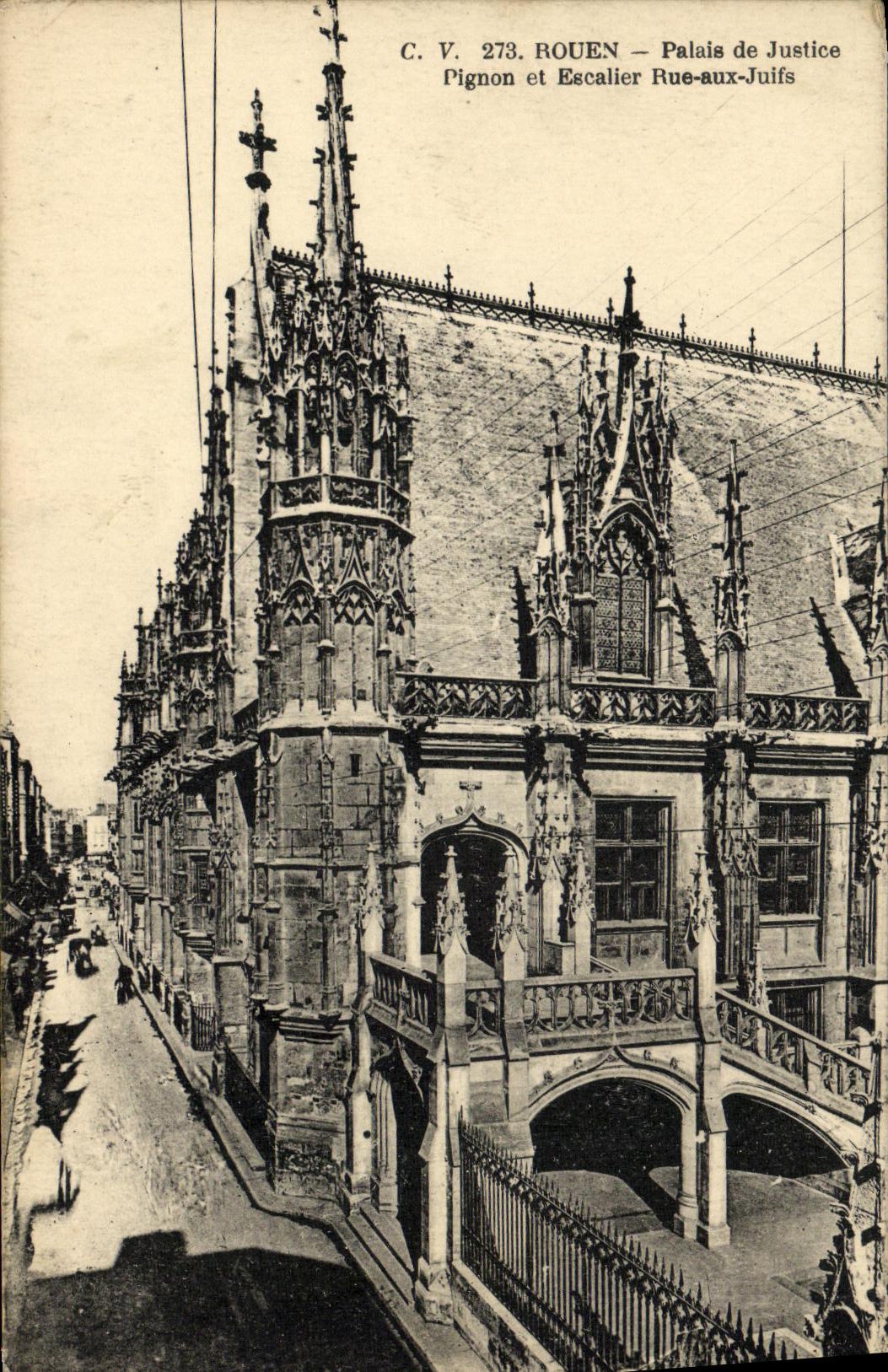 VINTAGE POSTCARD Rouen Law courts Pinion and Staircase Street with the Judaica Jews
