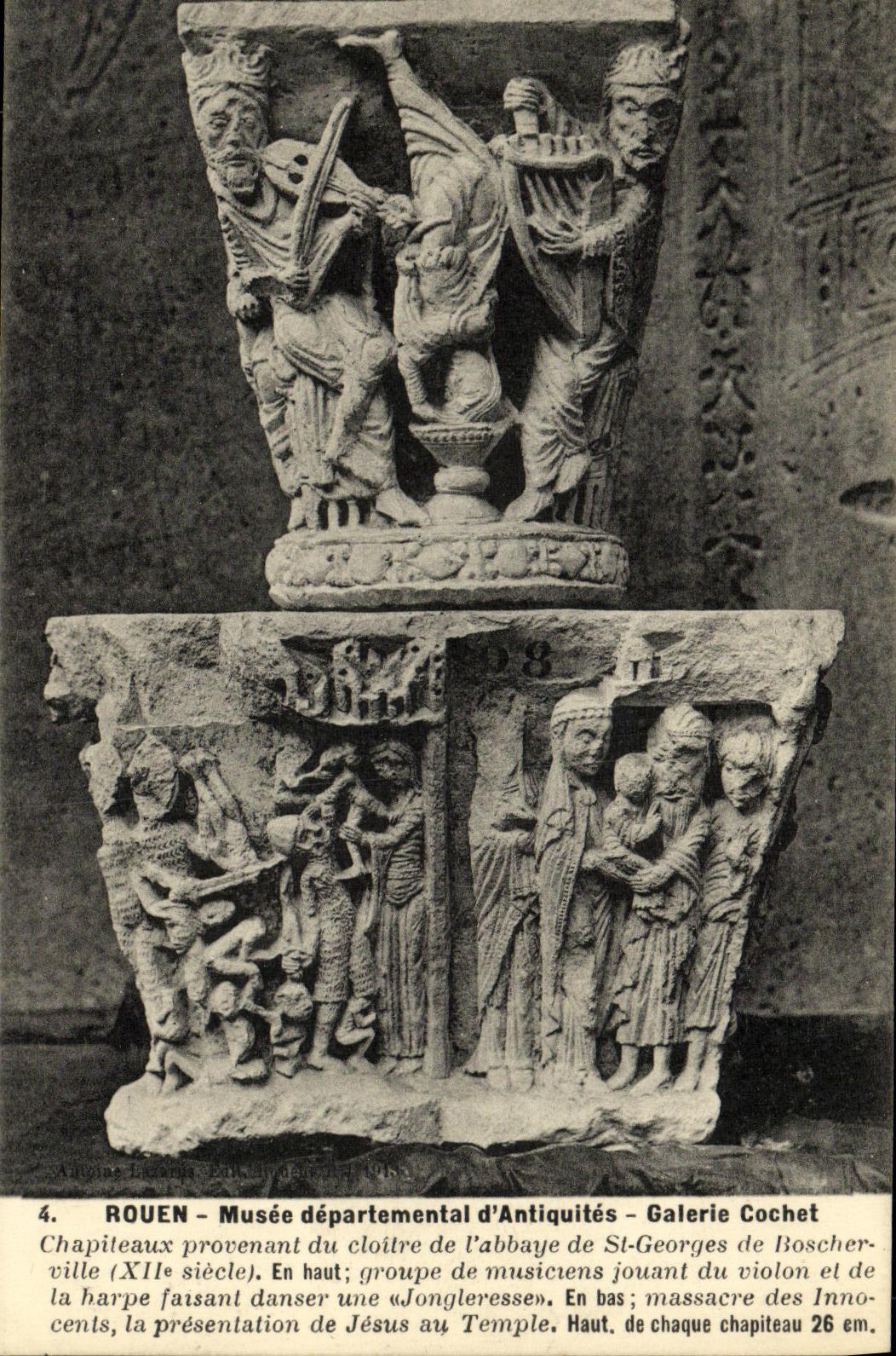 VINTAGE POSTCARD Rouen Departmental Museum D Antiquities Gallery Cockerel Capitals coming from the cloister of L abbey of St Georges