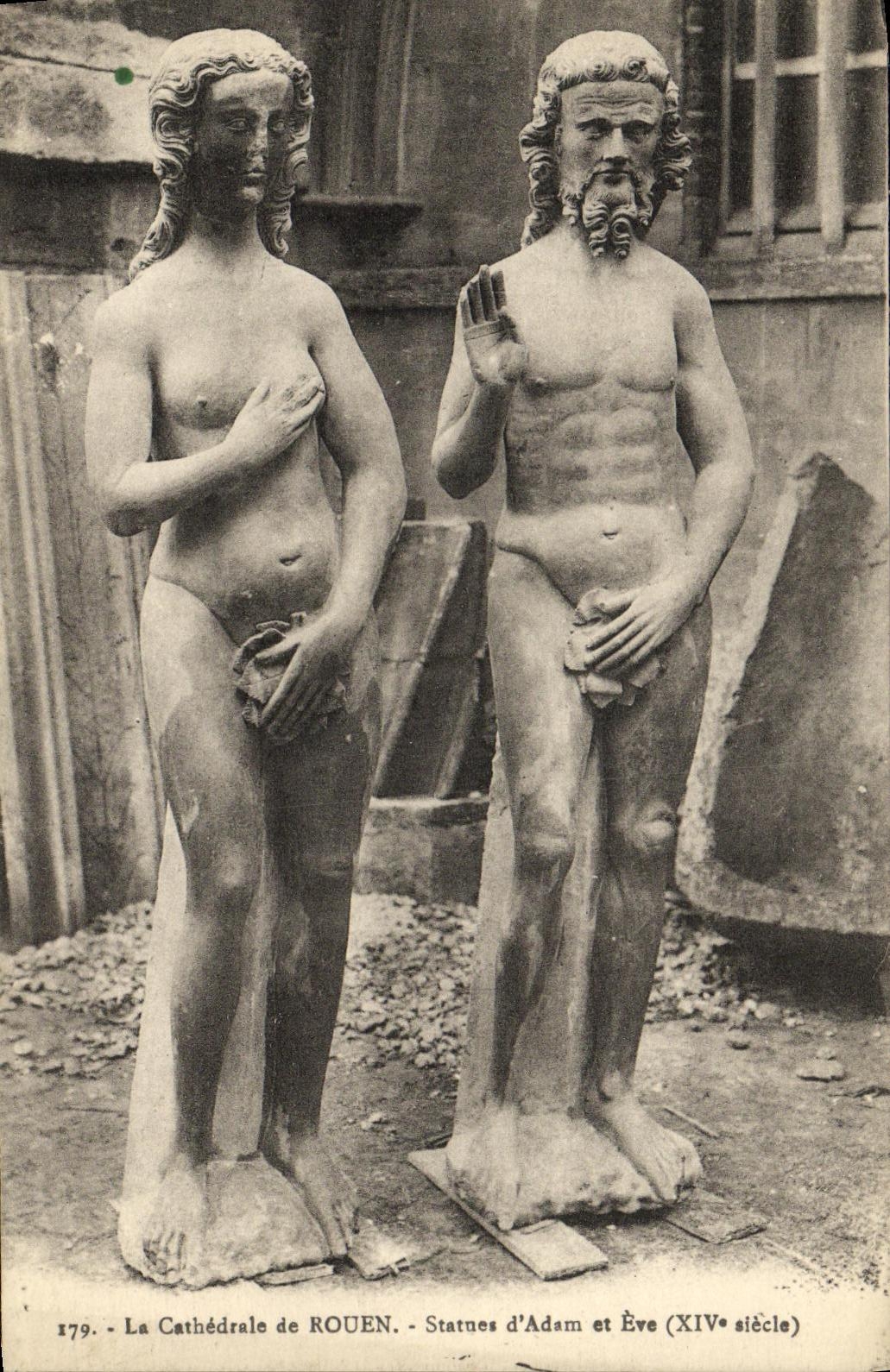 VINTAGE POSTCARD Rouen the Cathedral the Statues D Adam and Eve