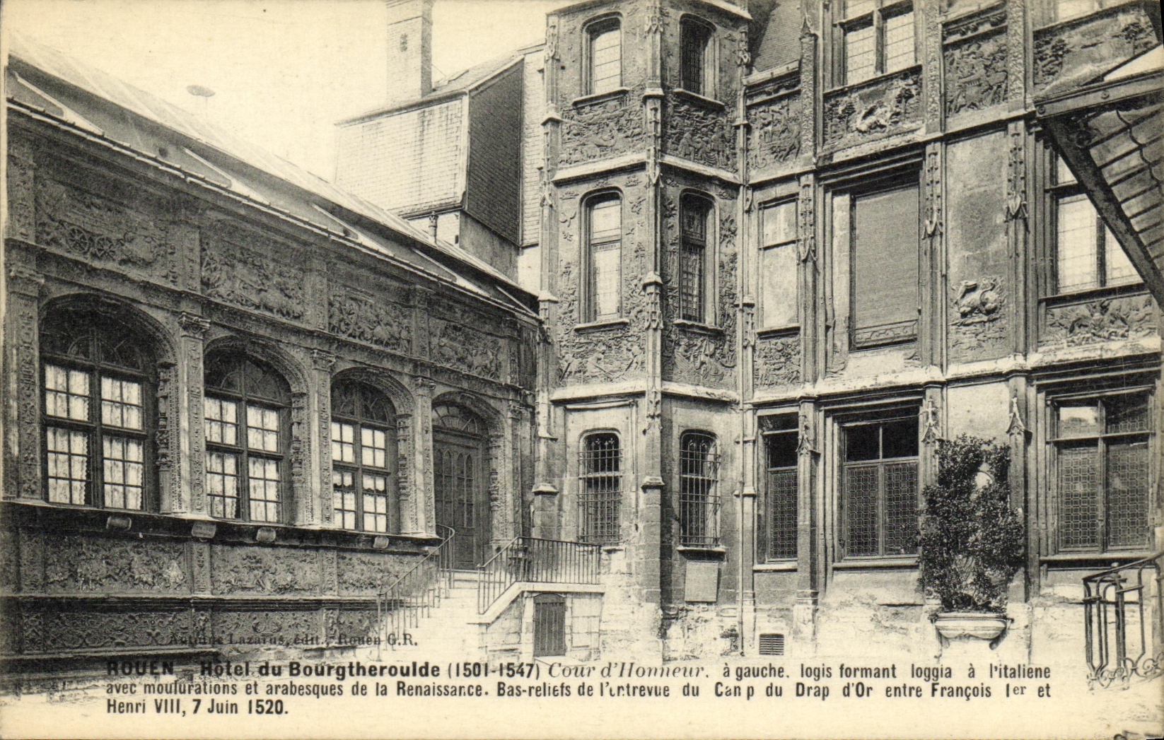 VINTAGE POSTCARD Rouen Hotel of Bourgtheroulde Court D honor