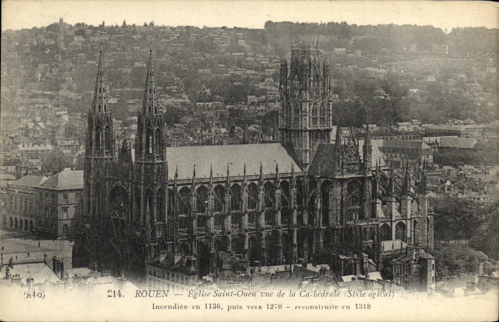 VINTAGE POSTCARD Rouen Church St Ouen seen of the cathedral