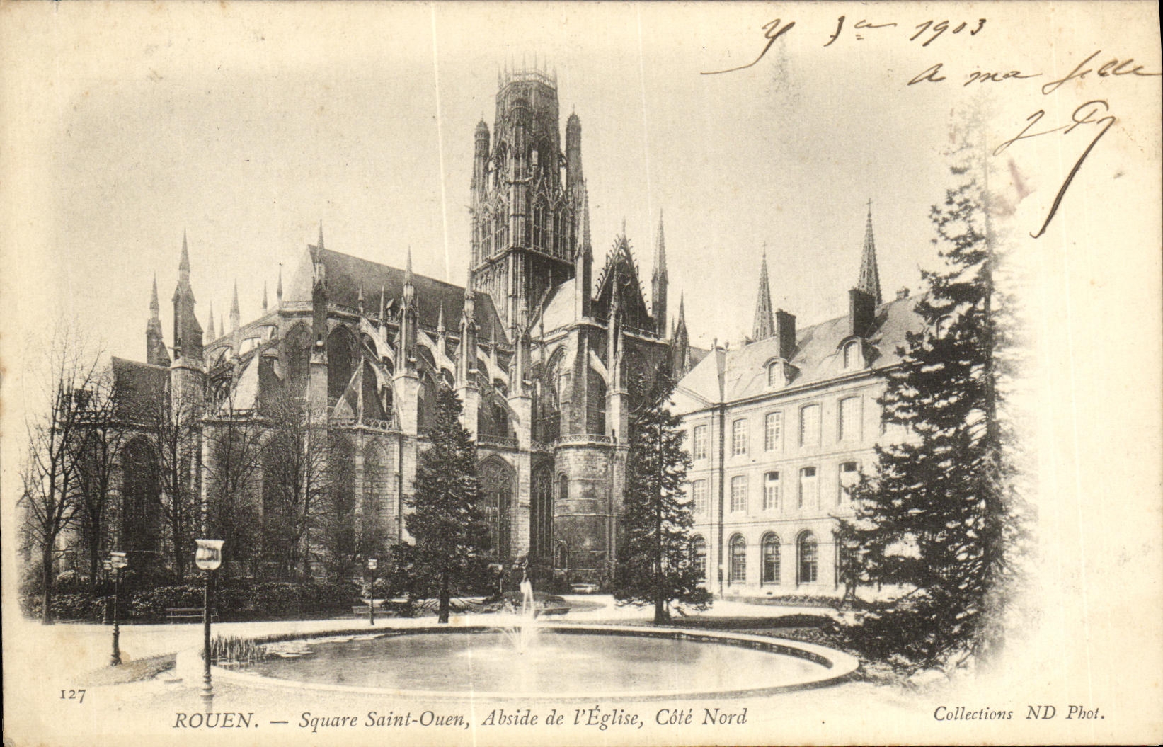 VINTAGE POSTCARD Rouen Holy Public garden Ouen Apse of L Church