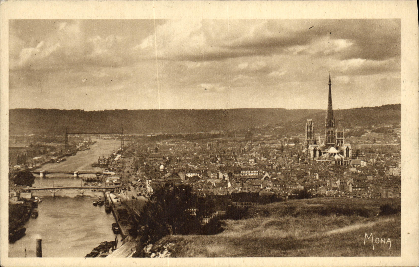 VINTAGE POSTCARD Rouen Panorama on the Seine and the city towards the cathedral