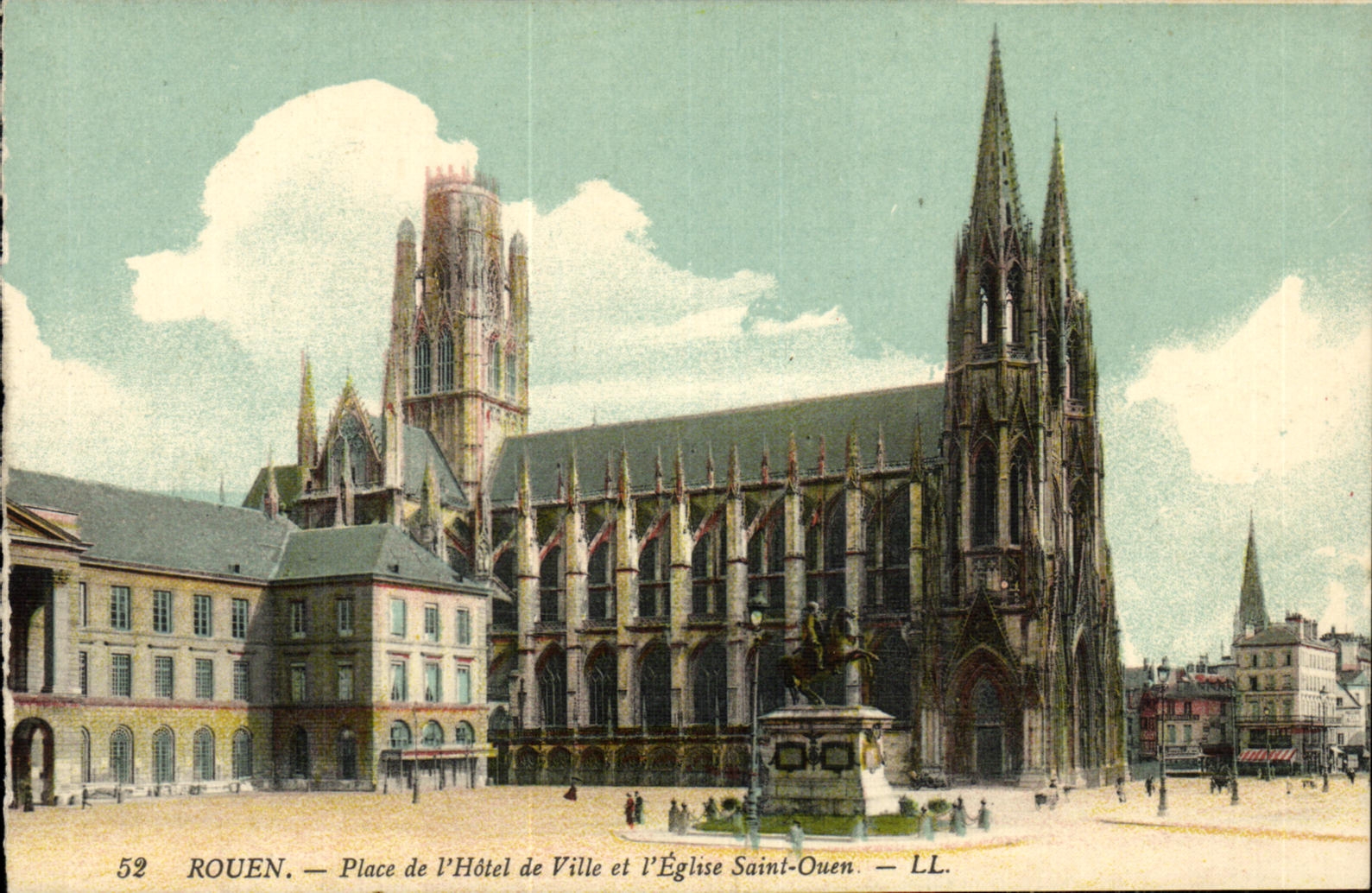 VINTAGE POSTCARD Rouen Places L Town hall and L Church Ouen Saint