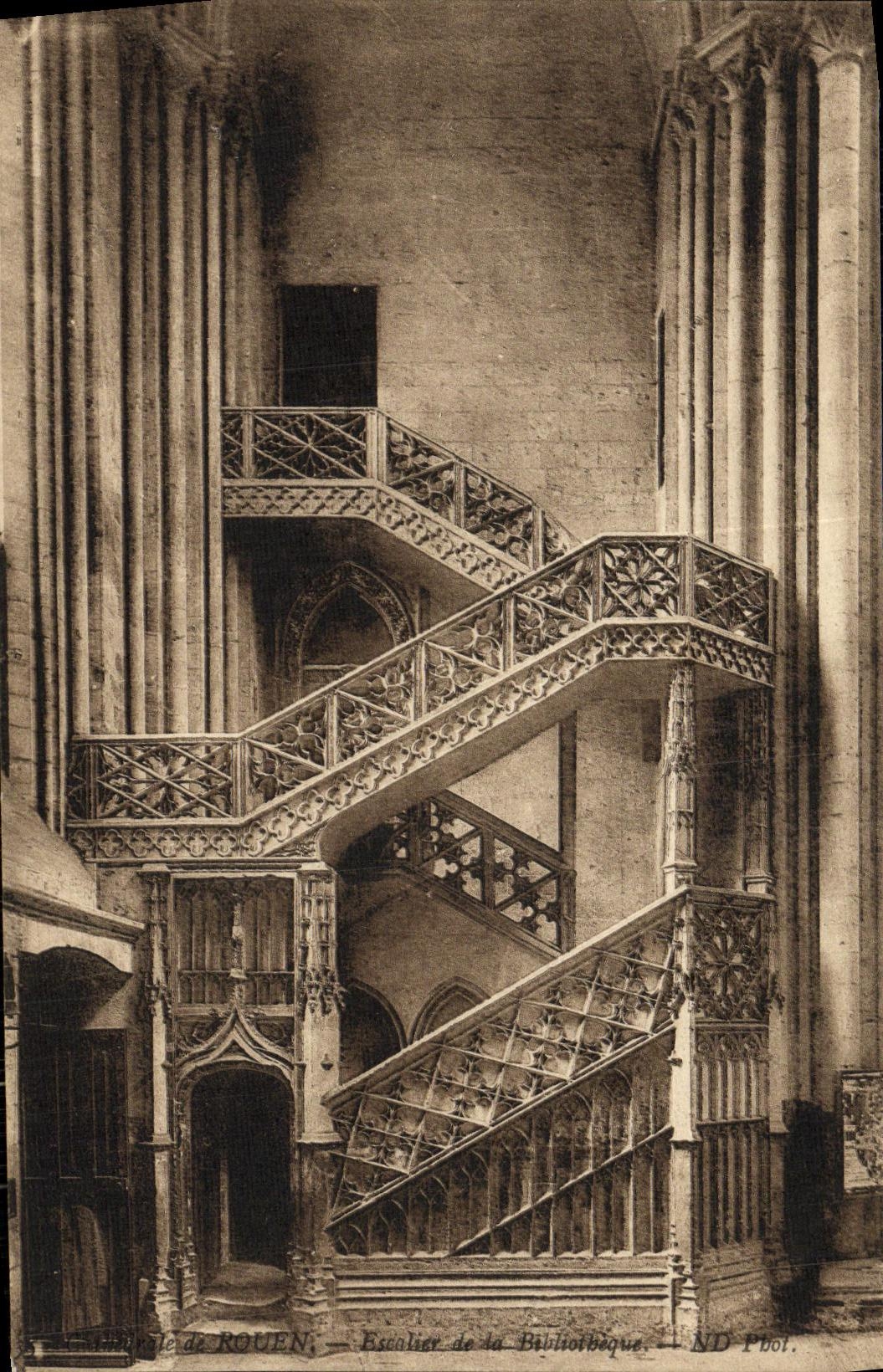 VINTAGE POSTCARD Rouen Staircase of the library