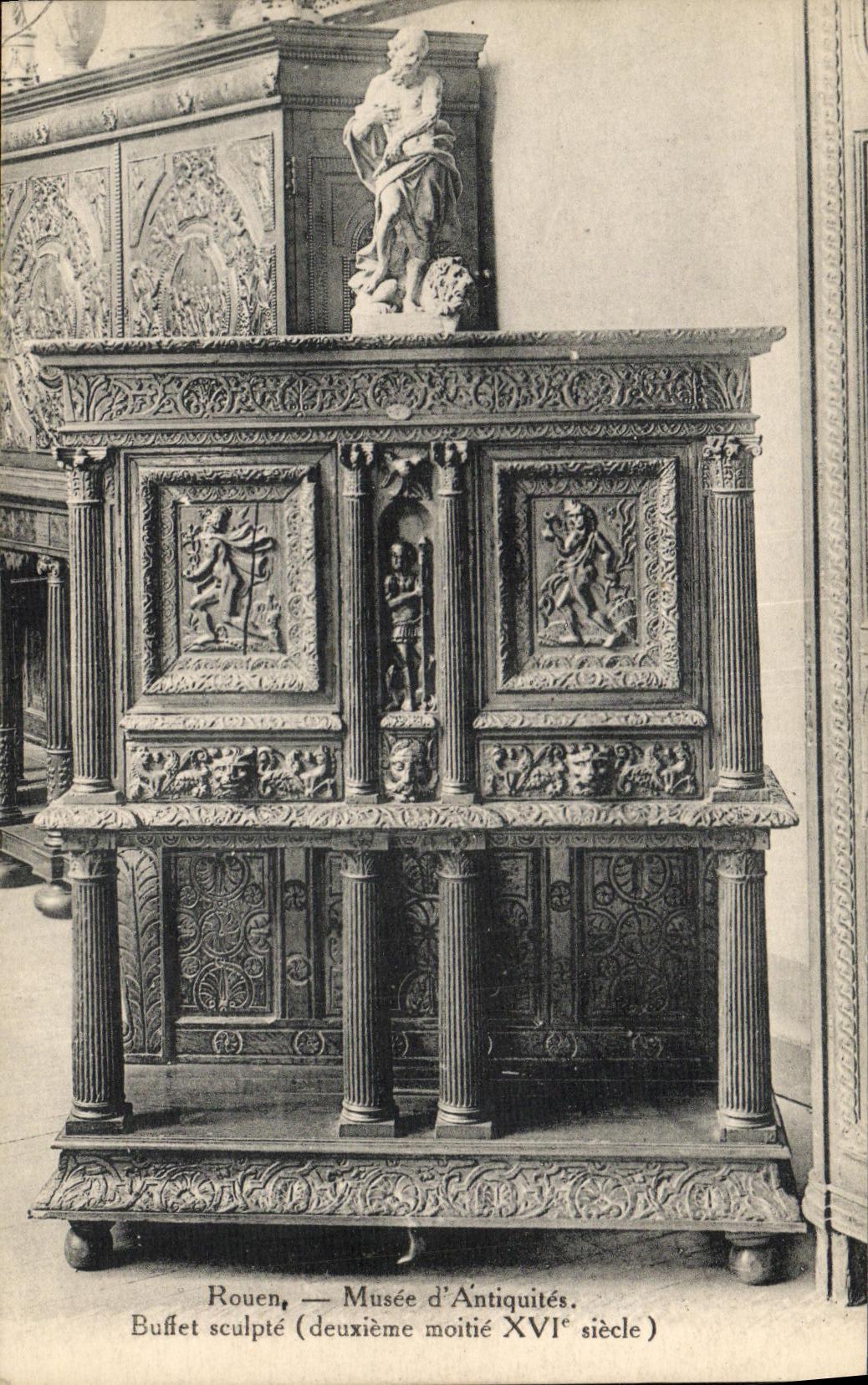 VINTAGE POSTCARD Rouen Musee D Antiquites Dresser carves