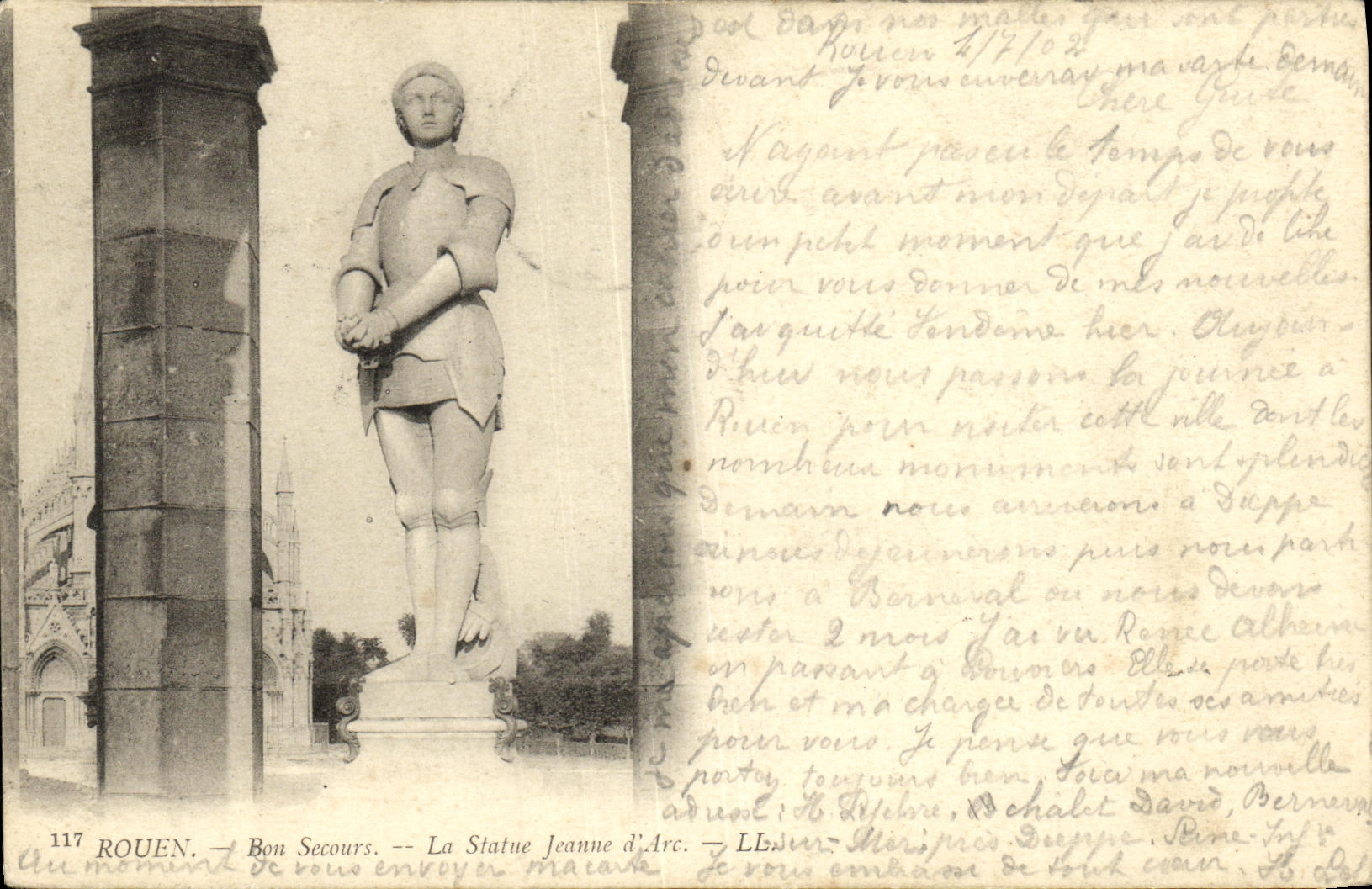VINTAGE POSTCARD Rouen Good Help the Statue Jeanne D Arc