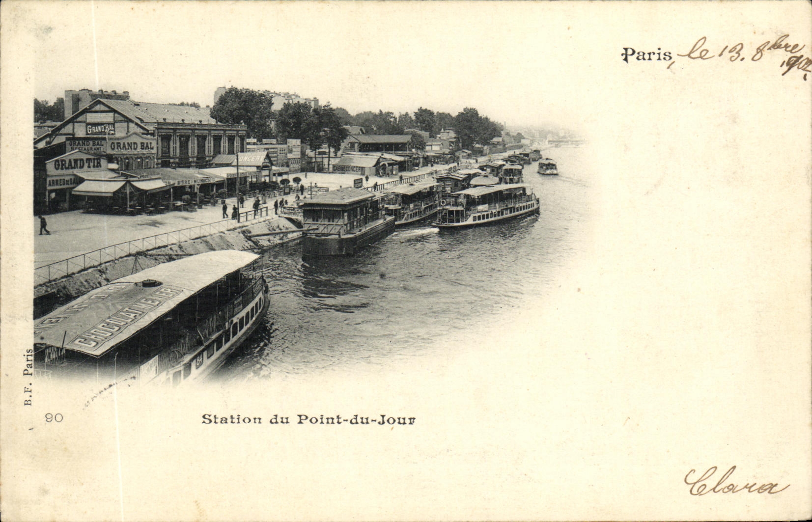 CPA Paris Station du Point du Jour Peniches Bateaux