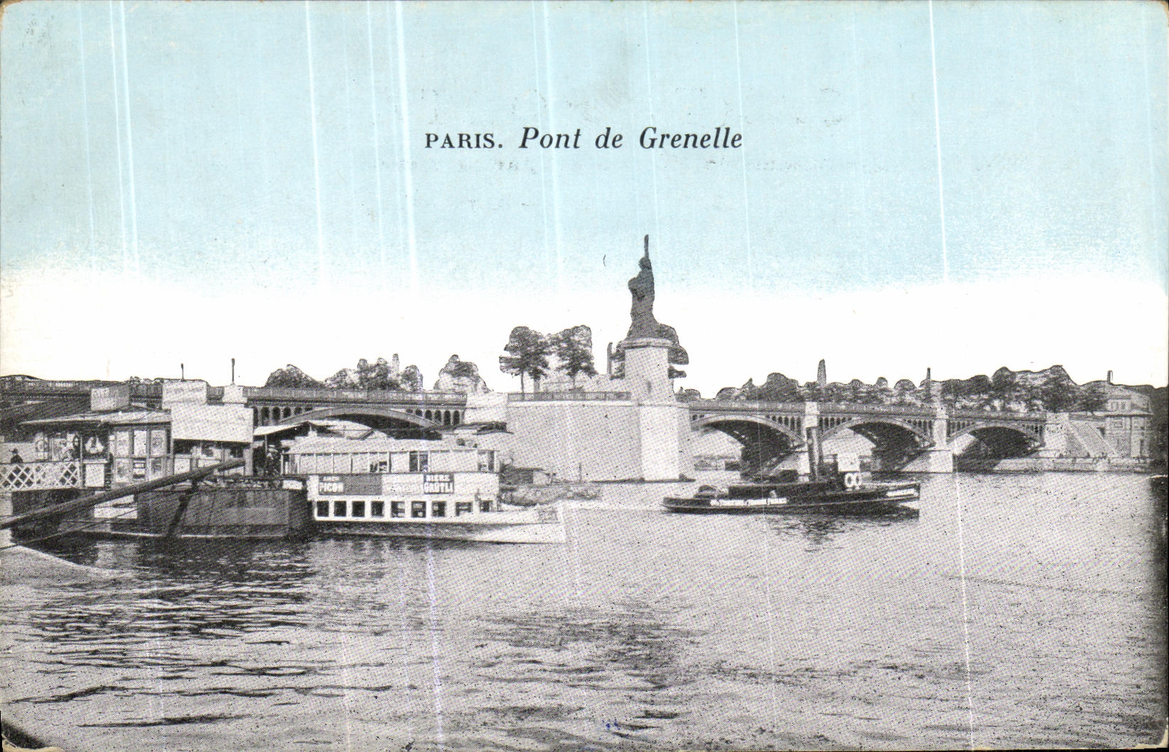 VINTAGE POSTCARD Paris Bridge of Grenelle Boat