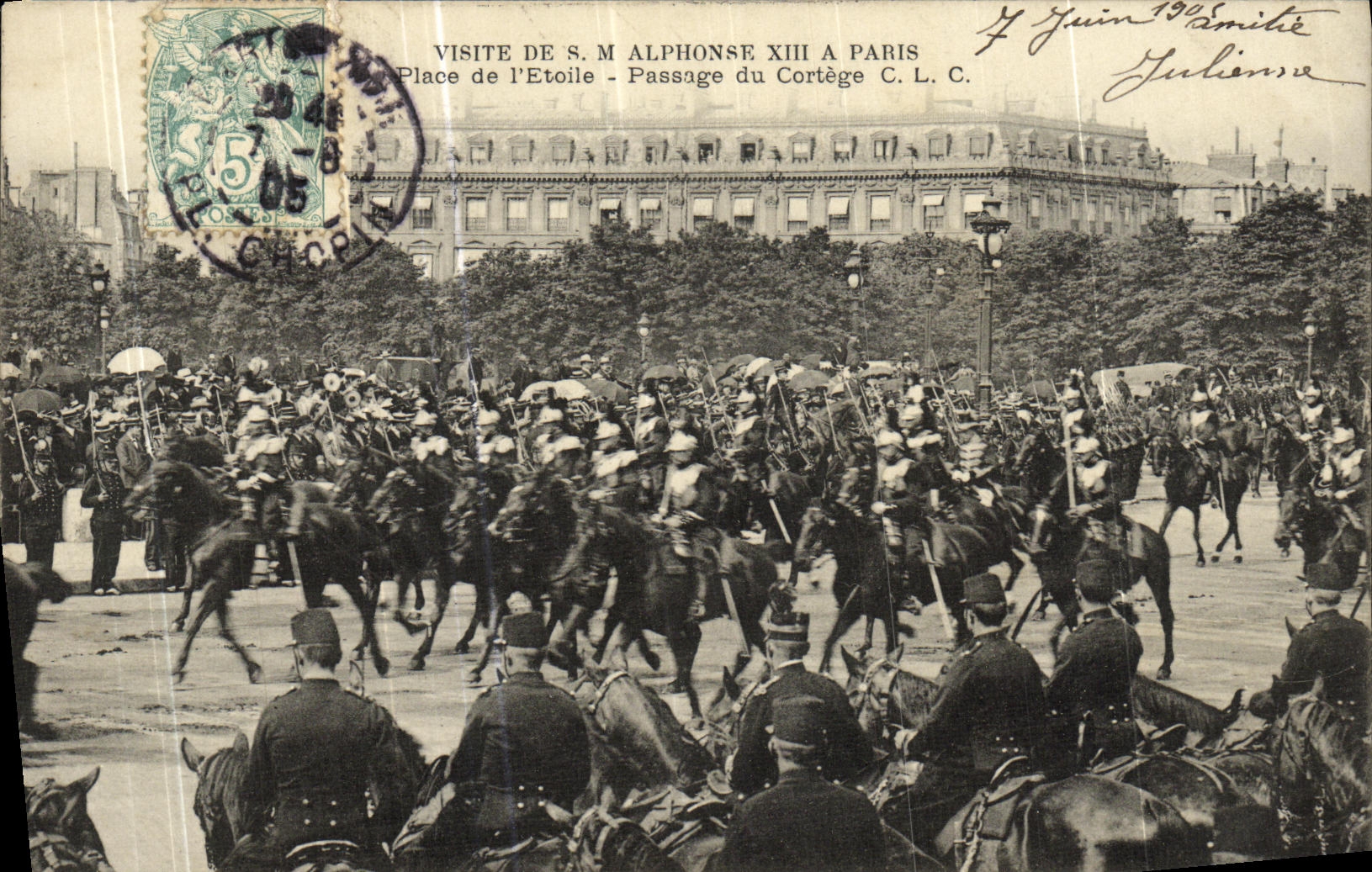 VINTAGE POSTCARD Paris Visite Of Alphonse XIII Places L Etoile Passage of the procession King D Spain