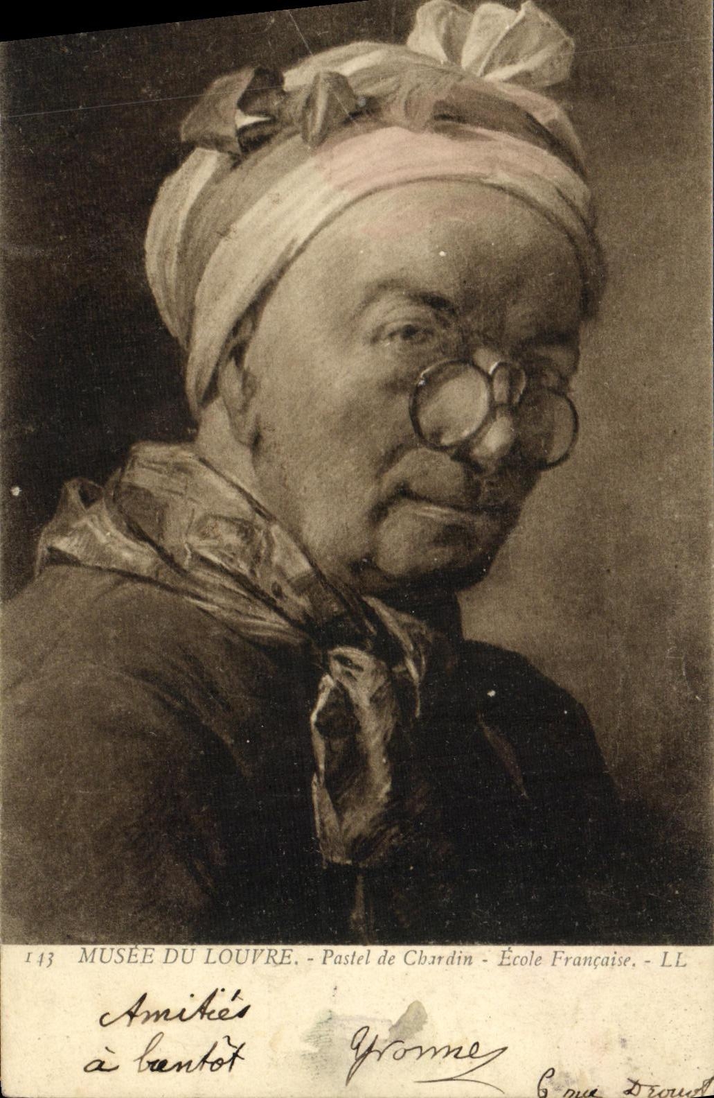 Museo de la POSTAL de la VENDIMIA del pastel de la lumbrera de la escuela del frances de Chardin