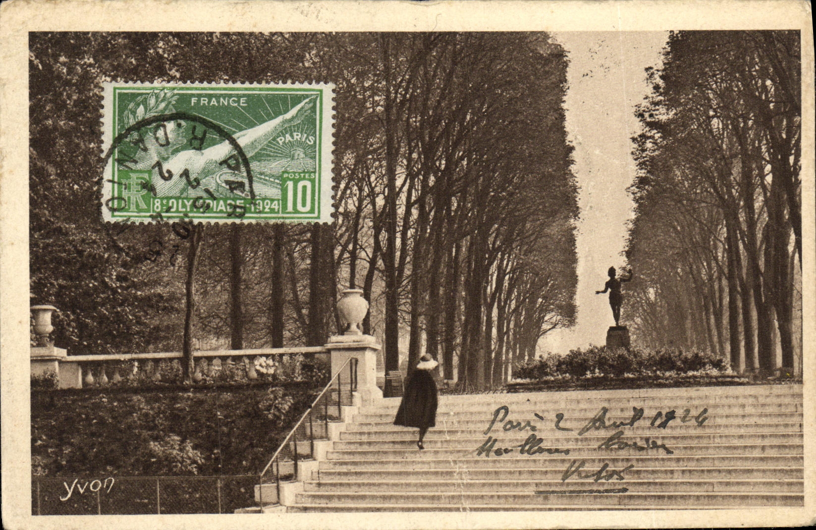 VINTAGE POSTCARD Paris While Strolling Gardens of Luxemburg