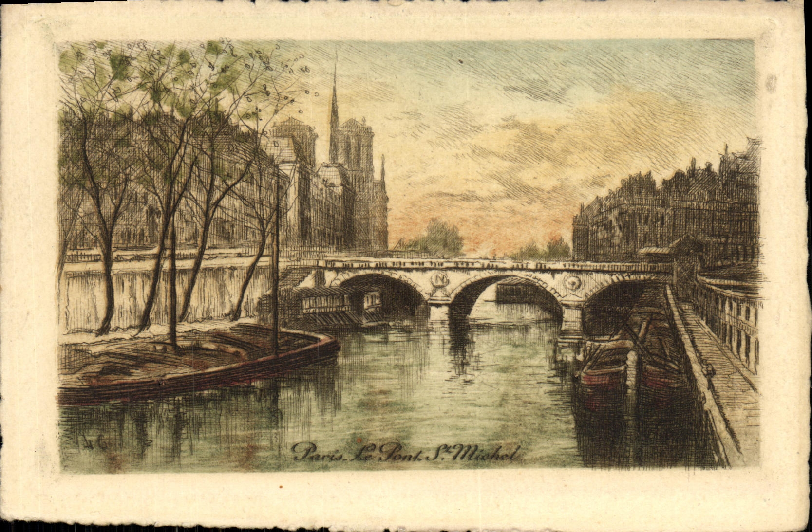 VINTAGE POSTCARD Paris the Bridge St Michel