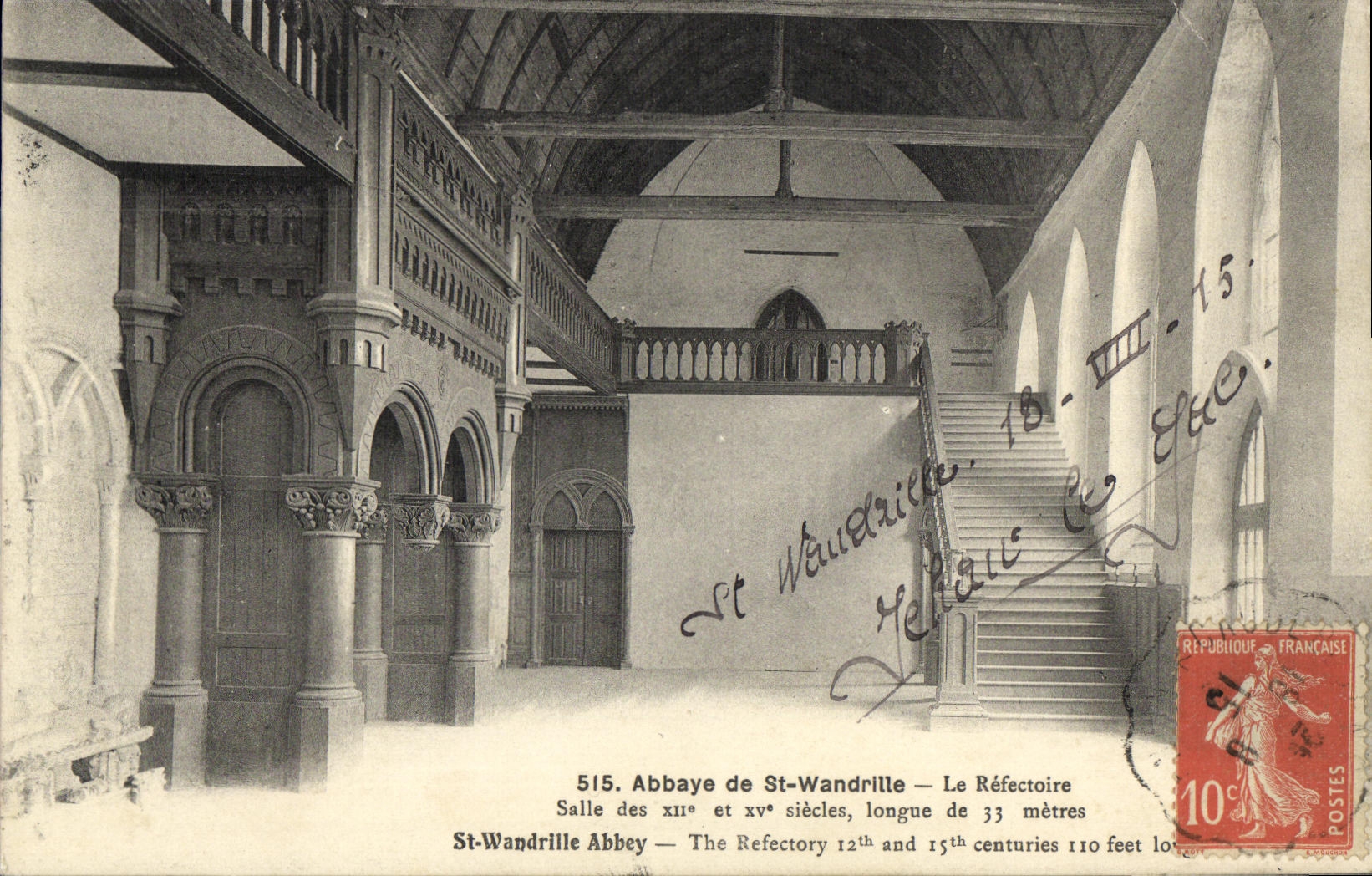 VINTAGE POSTCARD Abbey of St Wandrille the Refectory