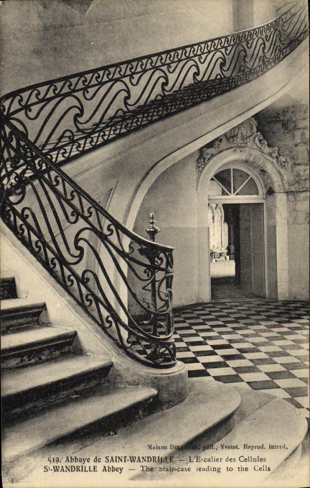 VINTAGE POSTCARD Abbey of Saint Wandrille L staircase of the cells