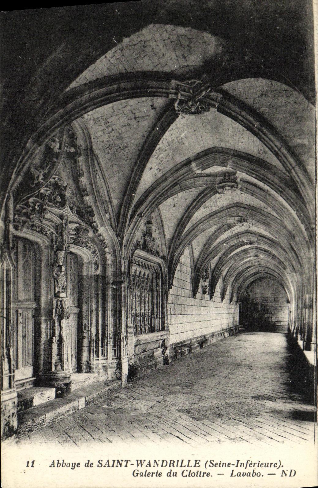 VINTAGE POSTCARD Abbey of Saint Wandrille Gallery of the cloister Wash hand basin