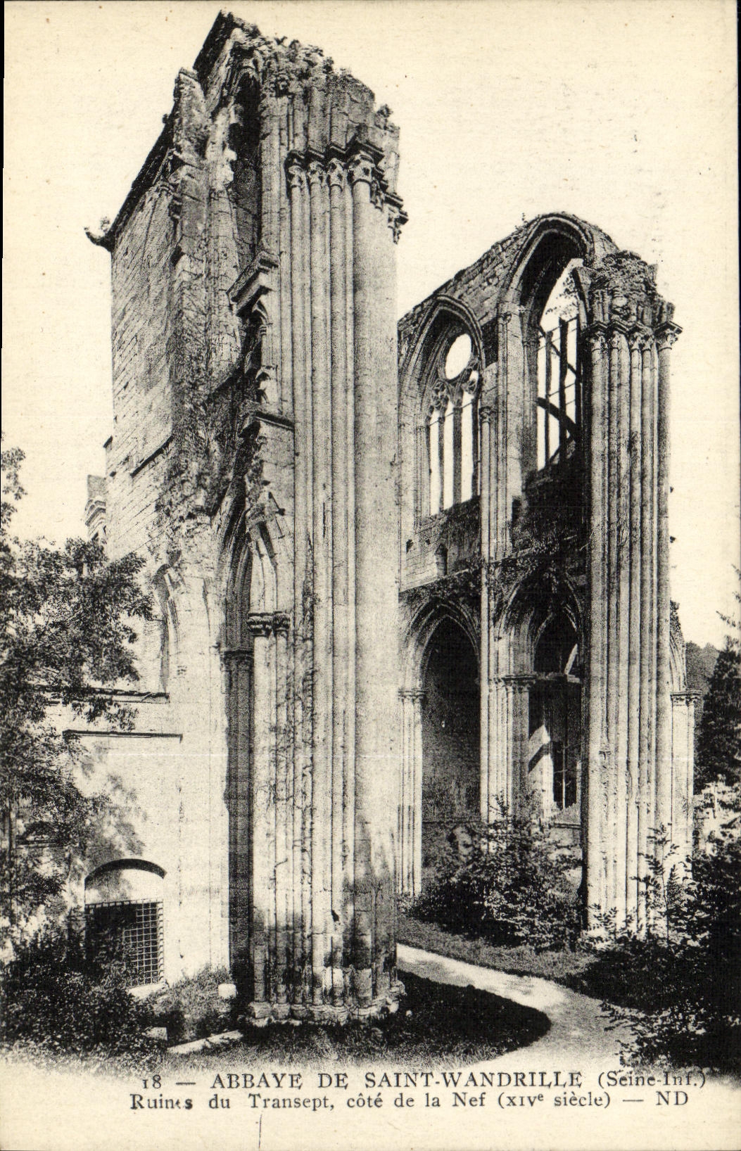 VINTAGE POSTCARD Abbaye of Saint Wandrille Ruines of the transept Dimensions nave