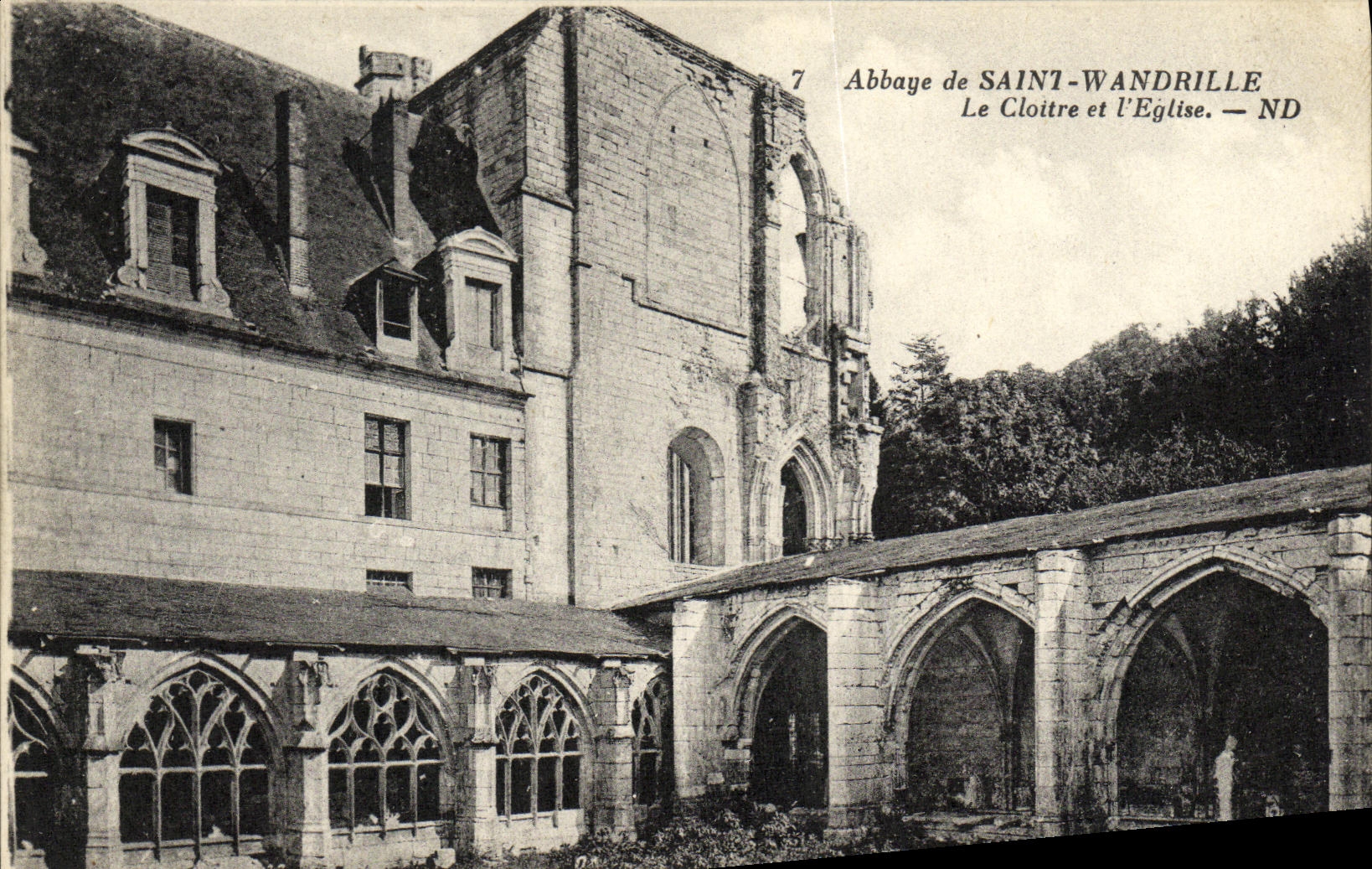 VINTAGE POSTCARD Abbey of Wandrille Saint the Cloister and L Church