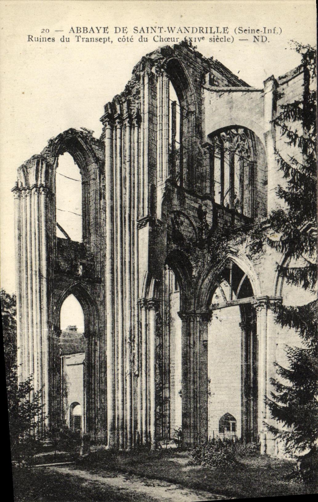 VINTAGE POSTCARD Abbaye of Saint Wandrille Ruines of the transept dimensions chorus