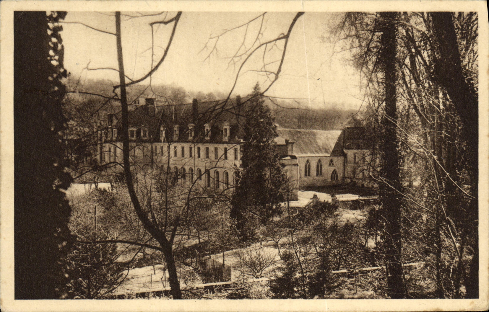 VINTAGE POSTCARD Abbey of Wandrille Saint the Monastery seen of the Park