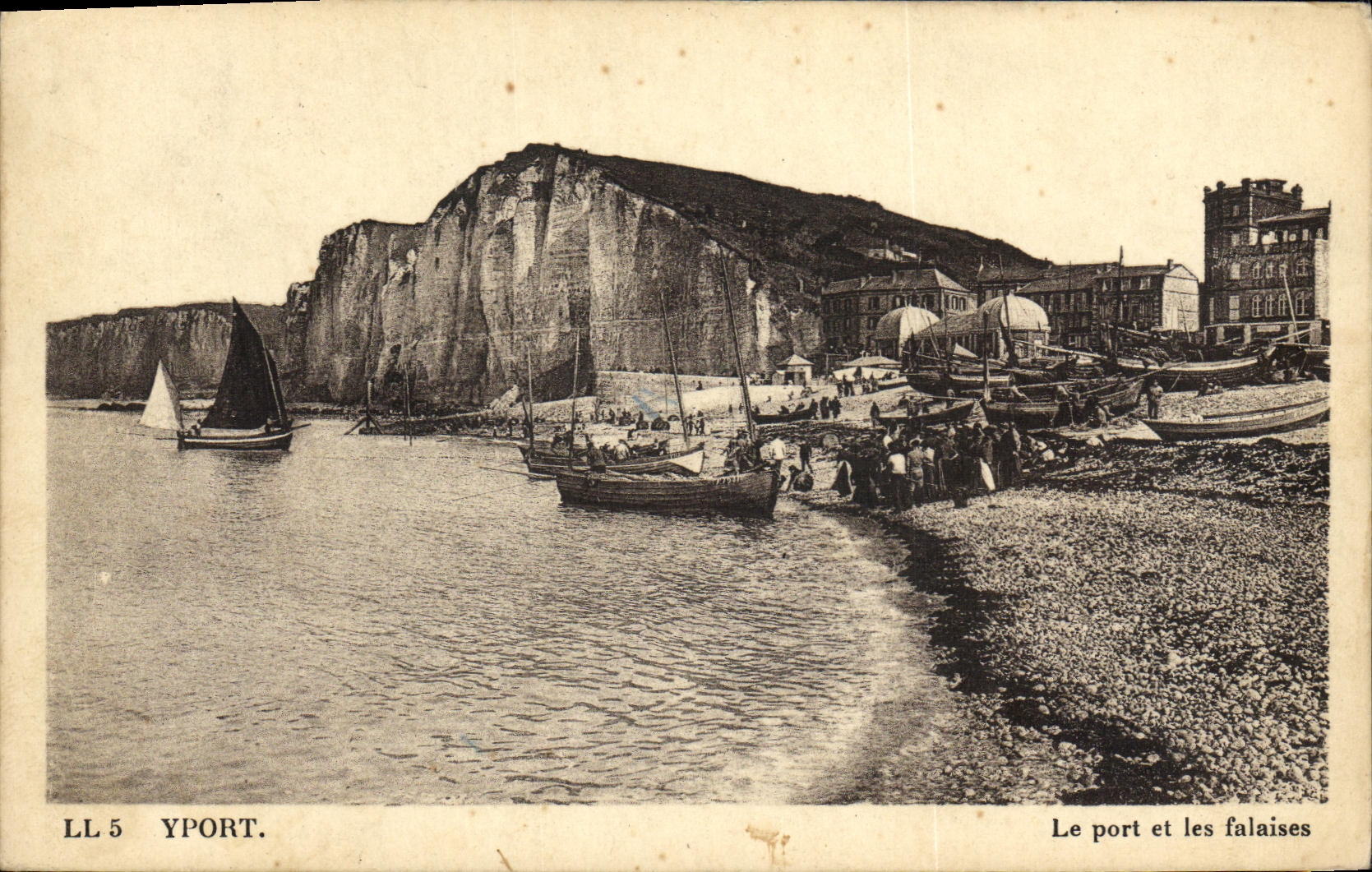 POSTAL Yport de la VENDIMIA el puerto y los acantilados