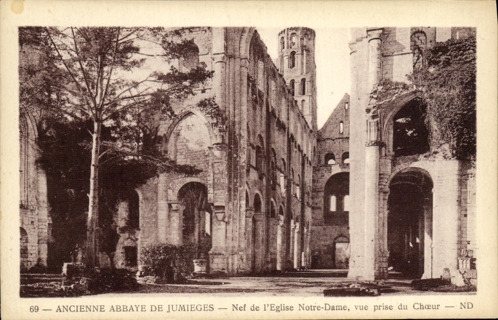 VINTAGE POSTCARD Old Abbey of Jumieges Nave of L Notre Dame Church seen from of the Chorus
