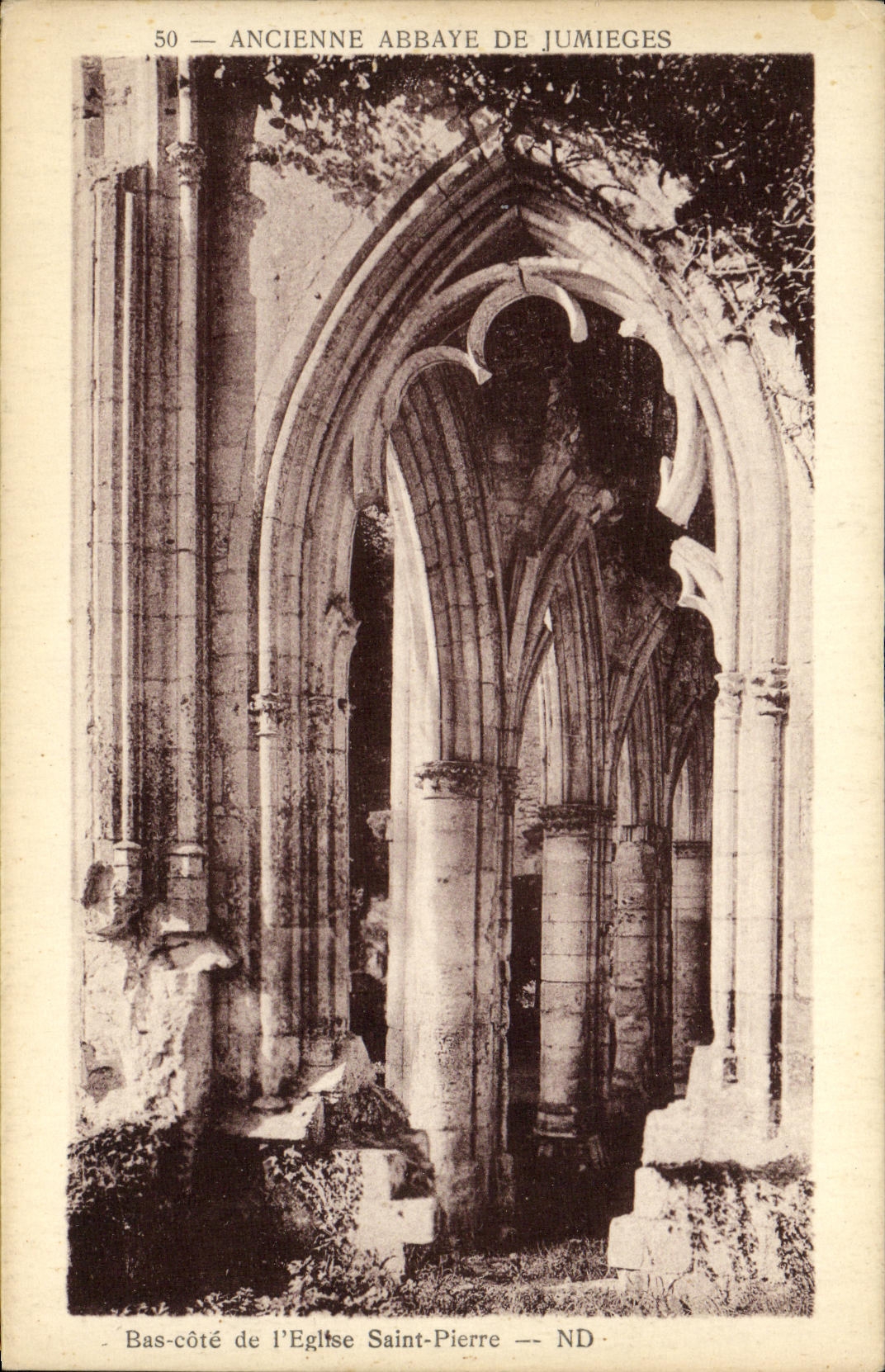 VINTAGE POSTCARD Ancienne Abbey of Jumieges Bas dimensions L church Saint Pierre