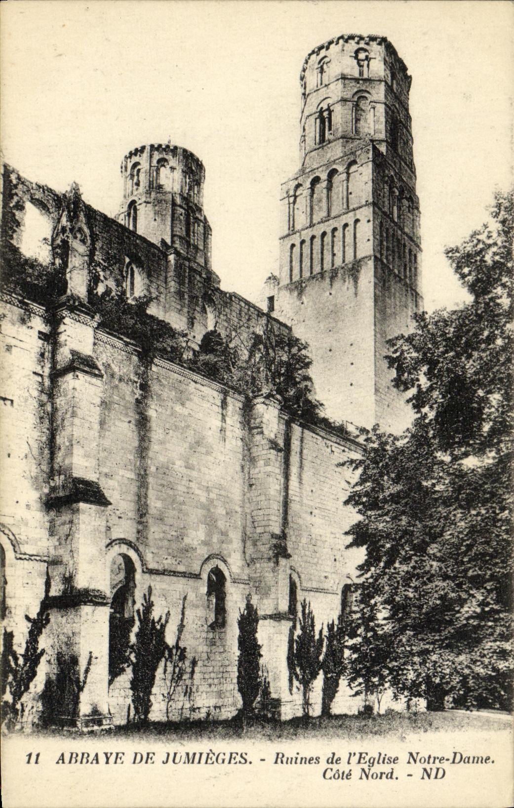 VINTAGE POSTCARD Abbaye of Jumieges Ruines of L Eglise Notre Dame Dimensions Northern
