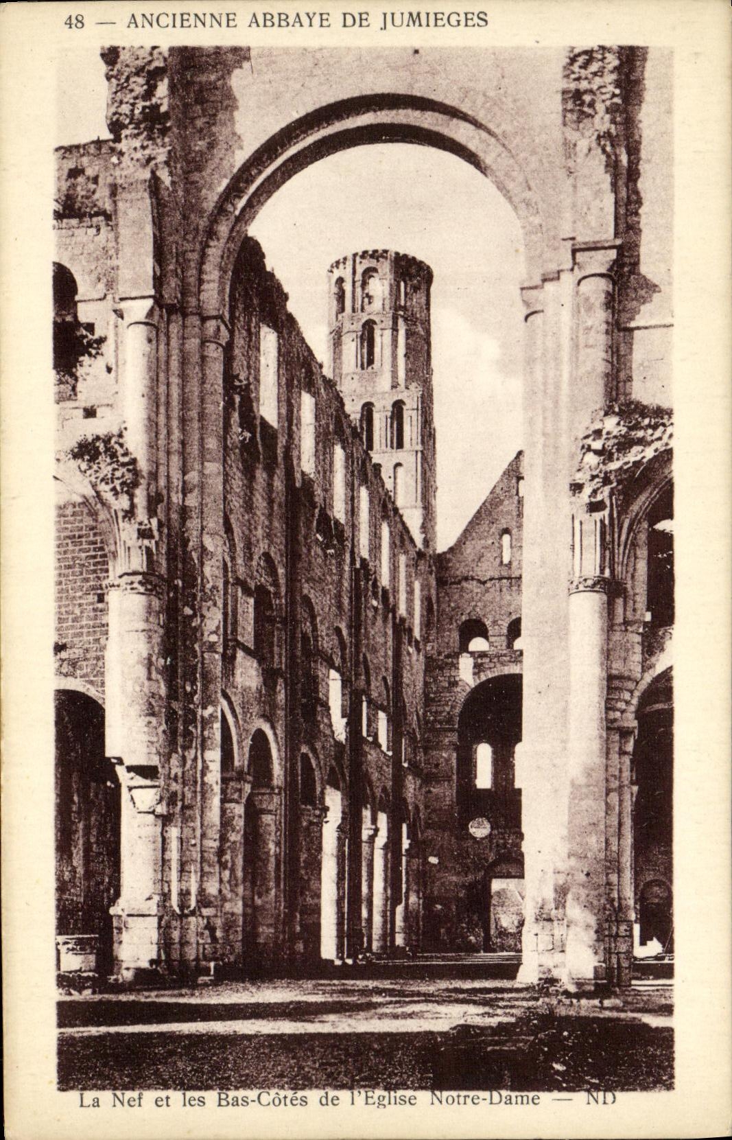 VINTAGE POSTCARD Old Abbey of Jumieges the nave and low dimensions of L Notre Dame church