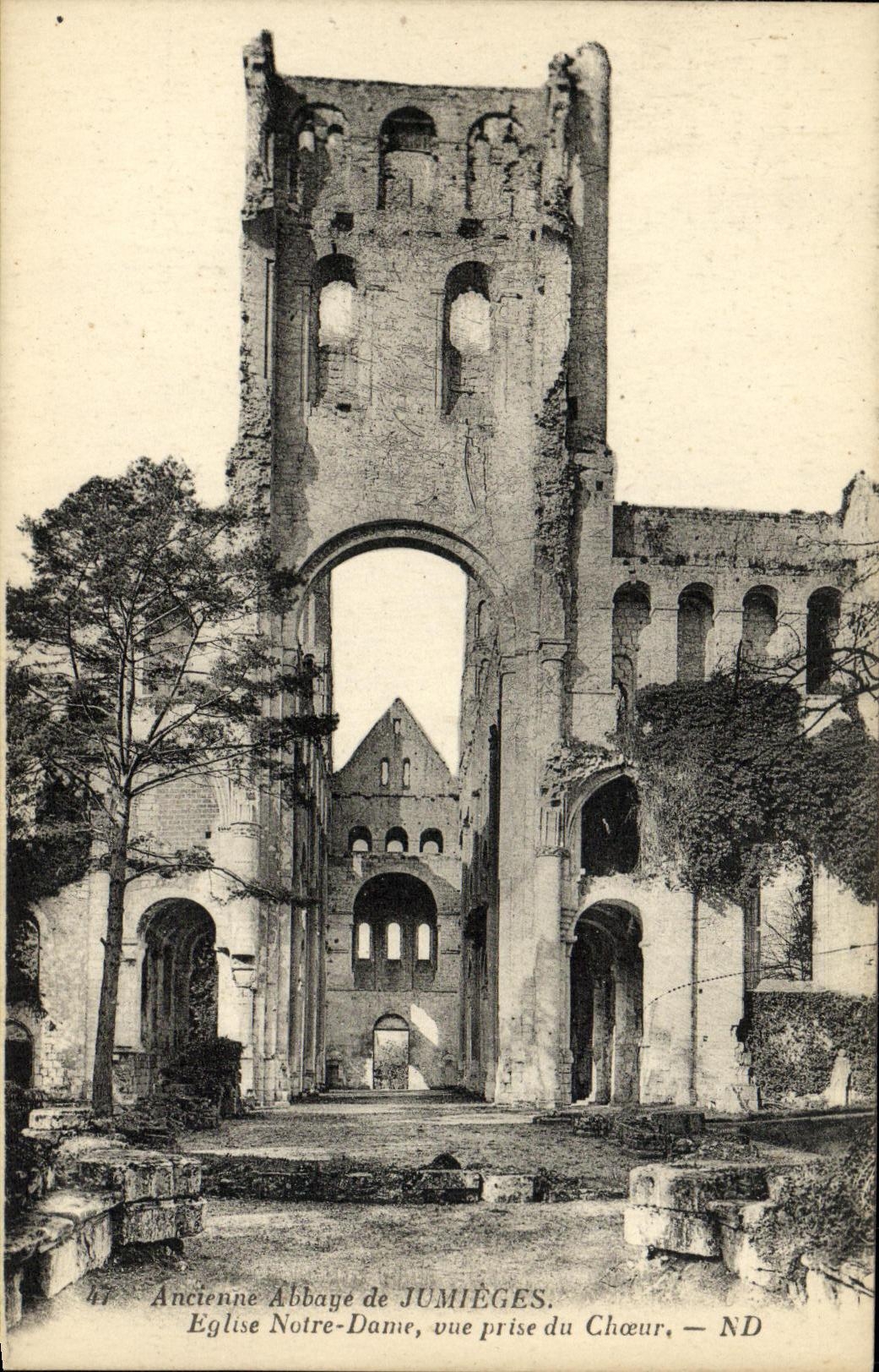 VINTAGE POSTCARD Old Abbey of Jumieges Notre Dame Church seen from of the Chorus