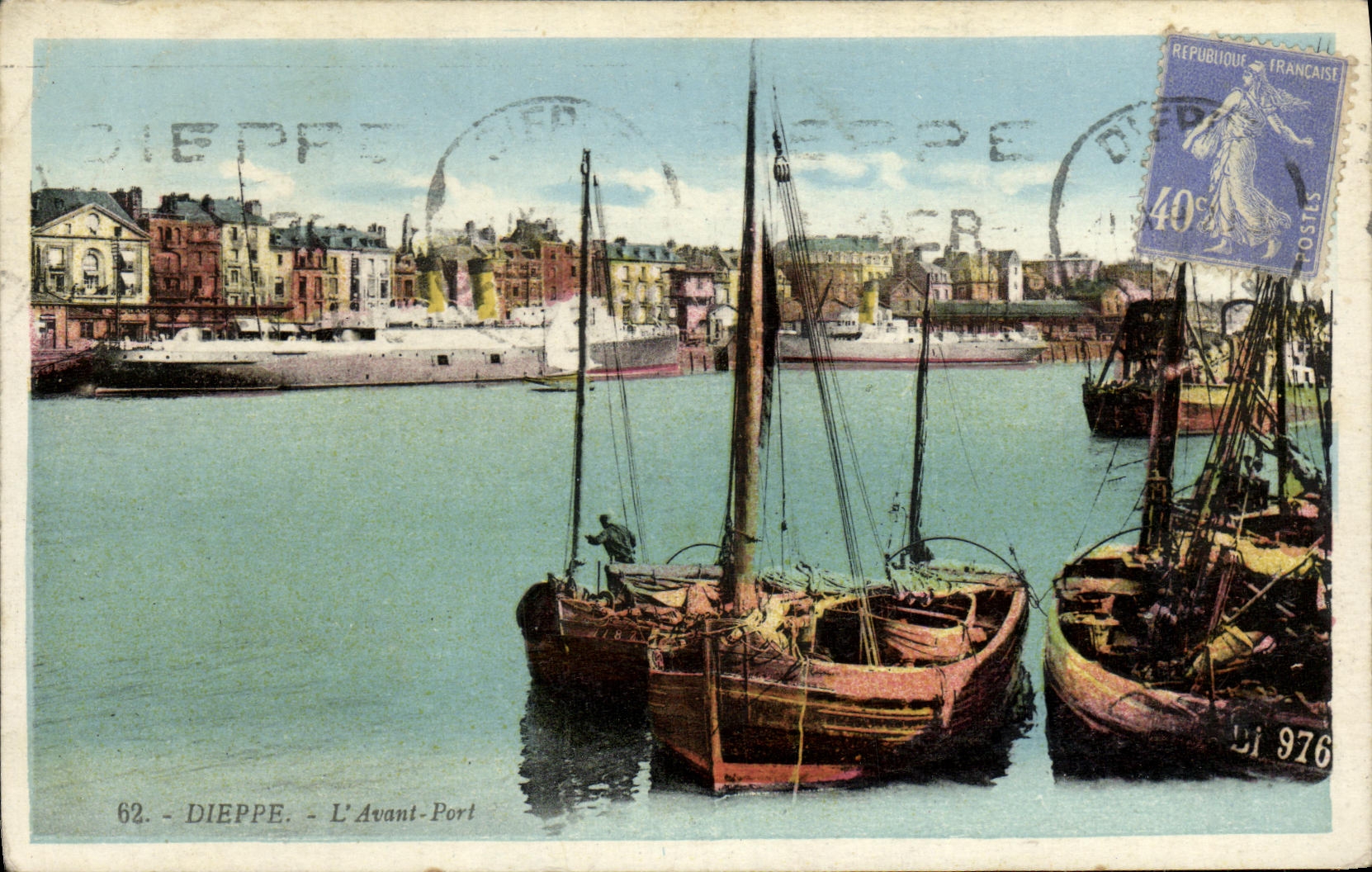 POSTAL Dieppe L de la VENDIMIA antes de los barcos portuarios