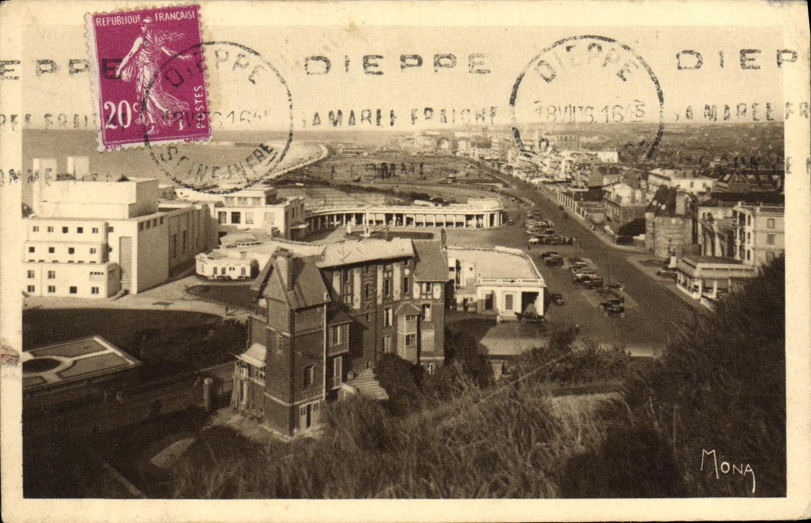 POSTAL Dieppe de la VENDIMIA el casino la playa y los bulevares de Verdún y maritimo