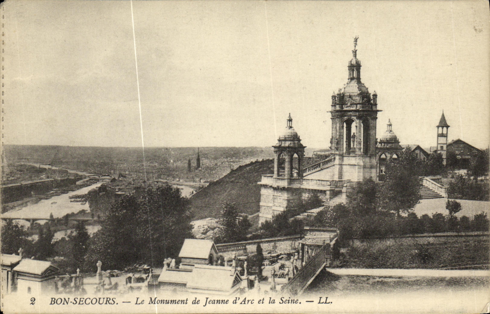 POSTAL Bonsecours de la VENDIMIA el monumento del arco de Jeanne D y del Seine