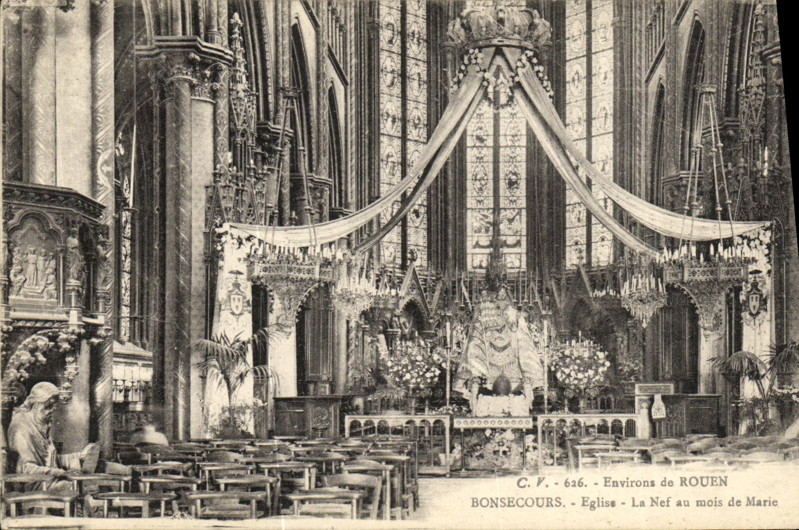 Iglesia de Bonsecours de la POSTAL de la VENDIMIA el cubo en el mes de Maria