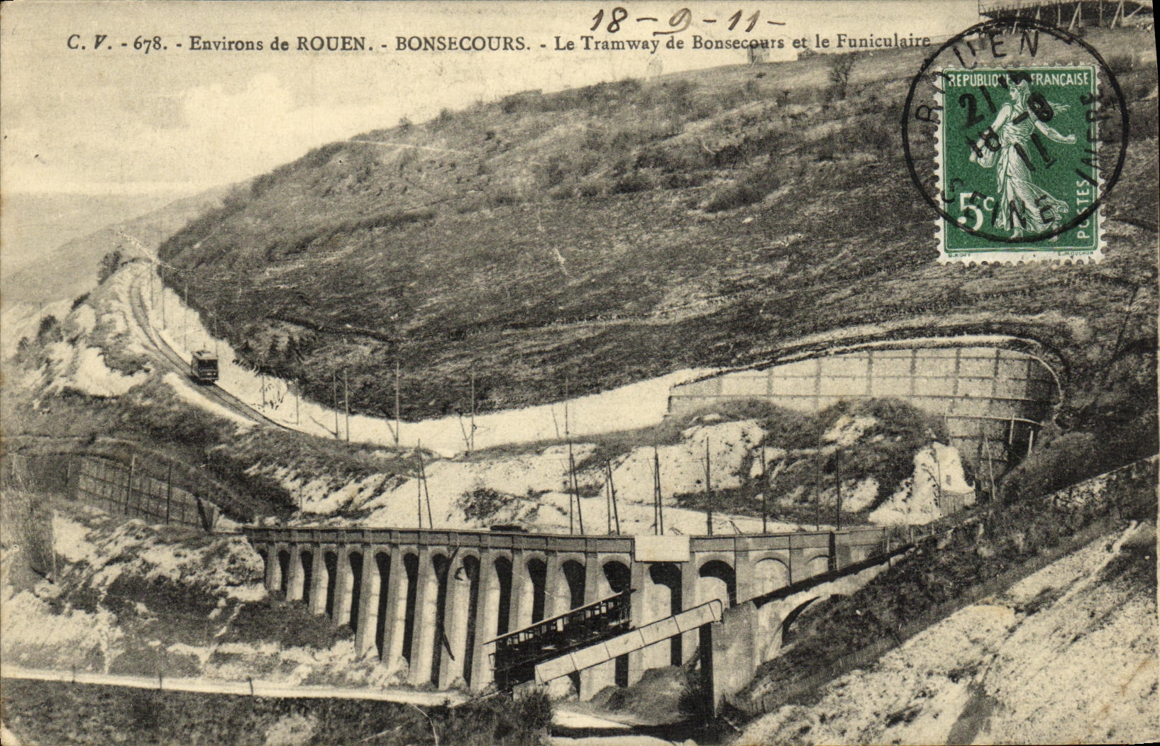 POSTAL Bonsecours de la VENDIMIA la tranvia de Bonsecours y del funicular