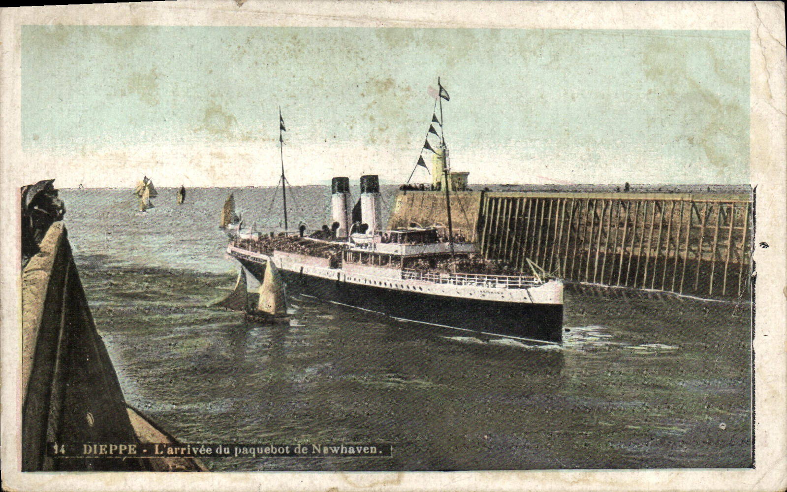 La POSTAL Dieppe L de la VENDIMIA llego del vapor del barco de New Haven