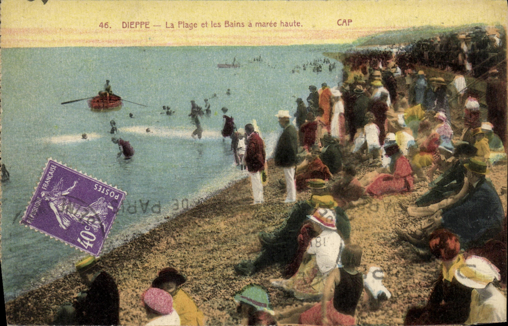 La POSTAL Dieppe de la VENDIMIA la playa y les Bains tiene alta marea