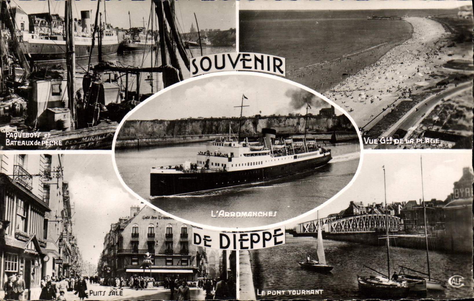 POSTAL MODERNA para recordar de Dieppe L pozo sucio rotatorio del puente del barco de Arromanches