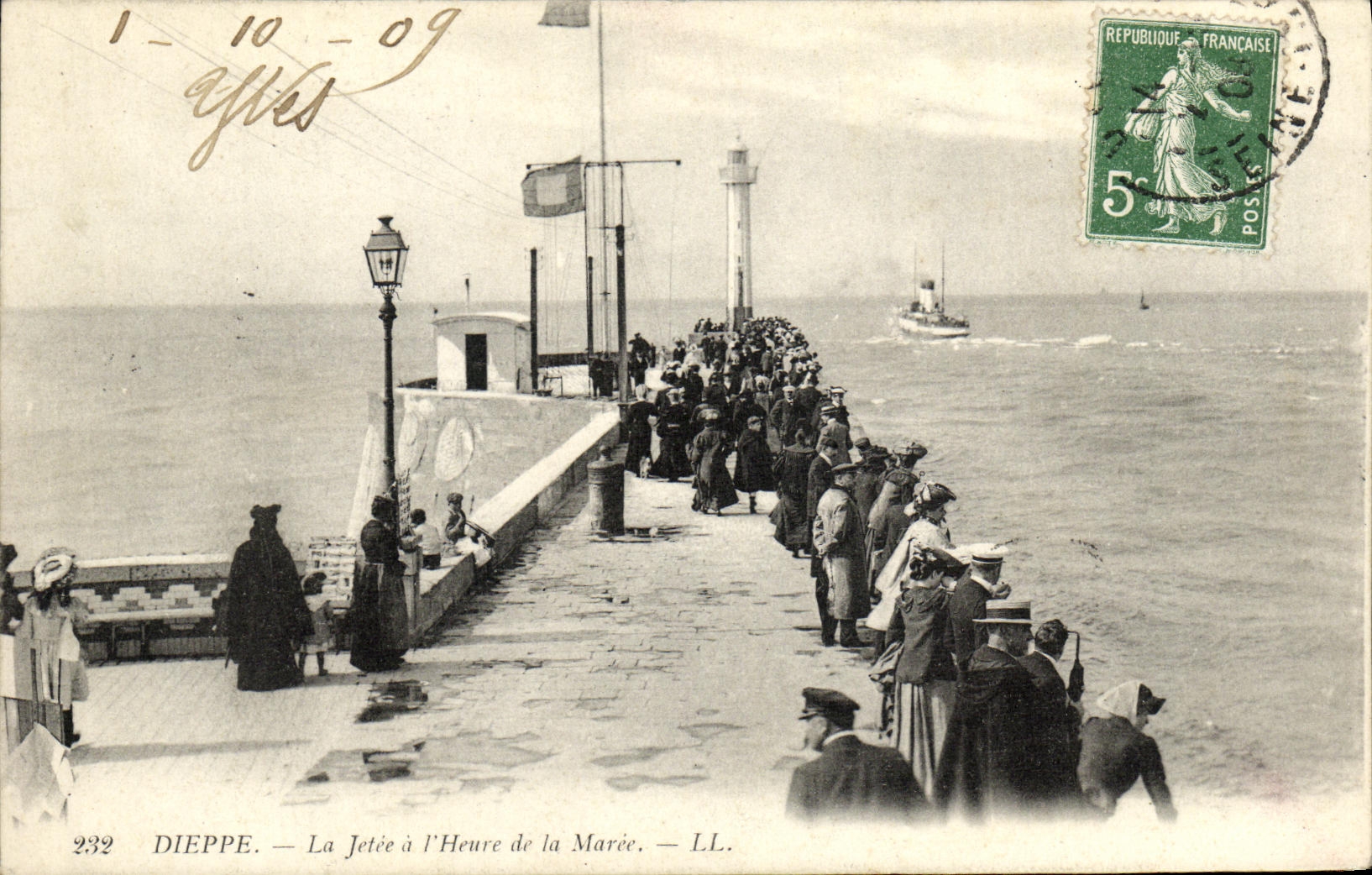 La POSTAL Dieppe de la VENDIMIA el embarcadero tiene L Heure de la marea